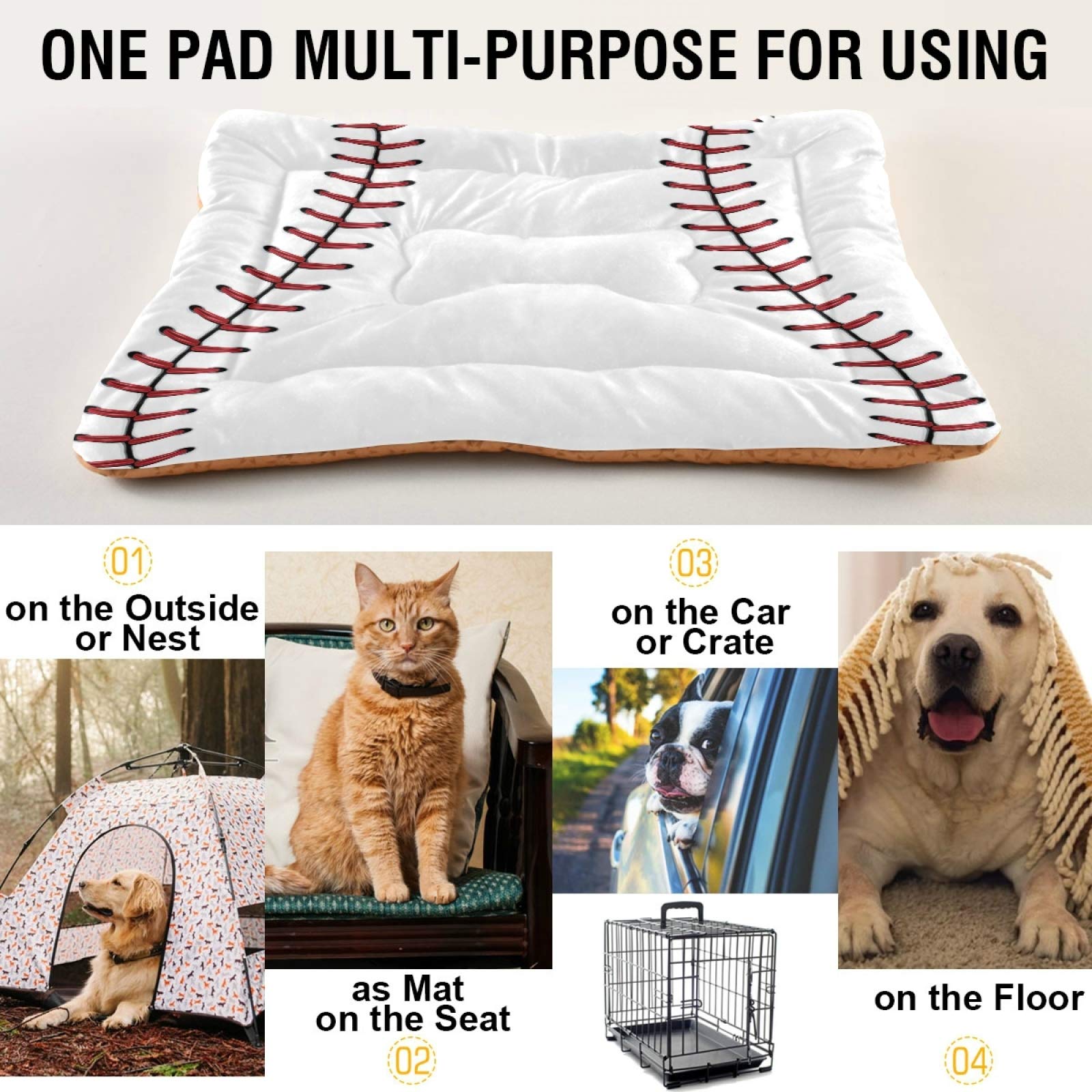 Blueangle Baseball Red Lace Dog Bed Cat Bed - Ultra Soft Rectangle Pet Bed for Small Medium Large Dogs (36