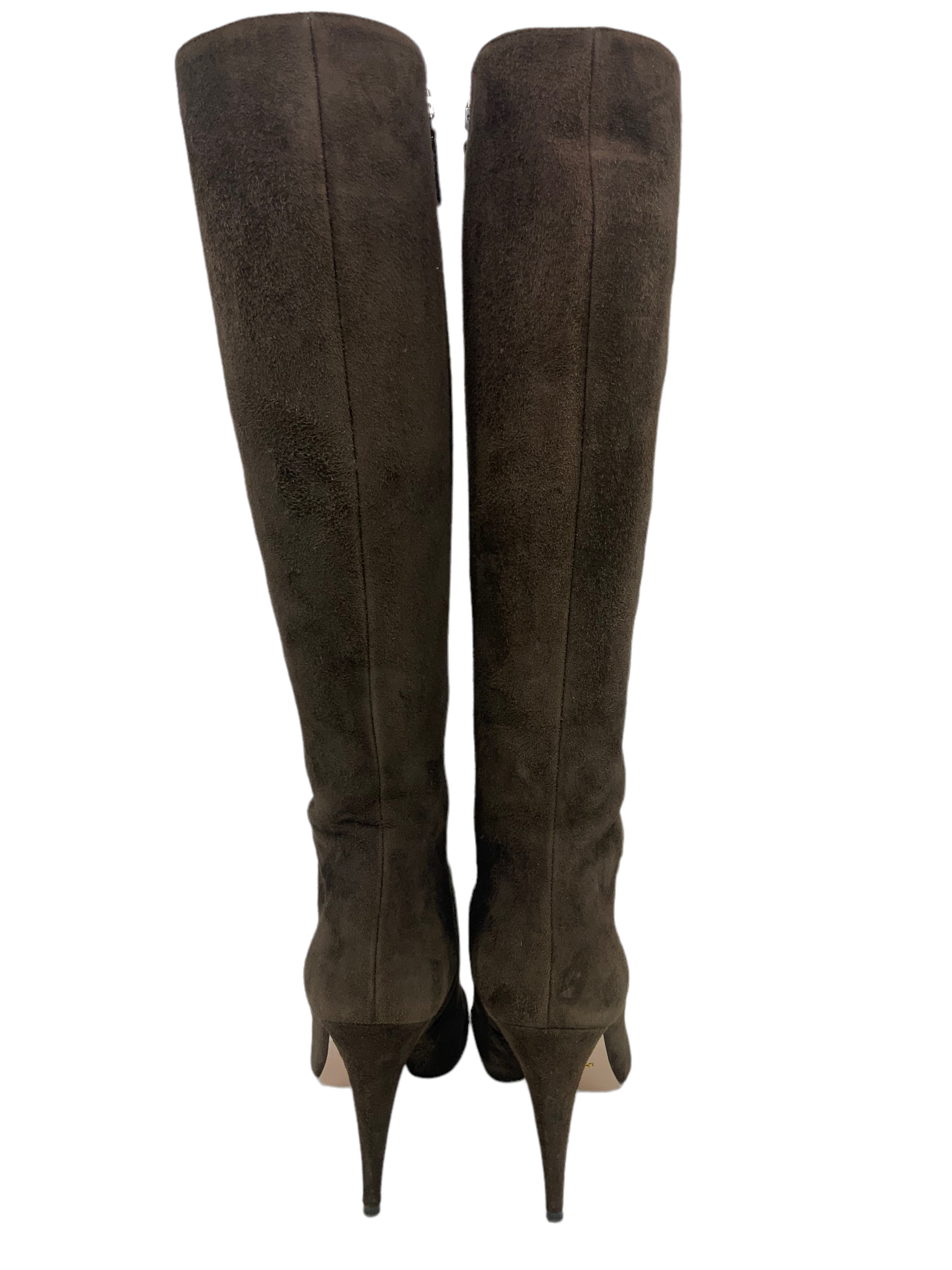 Prada Suede Knee High Boots for Women Size 7.5 - Luxury Tall Boots for Fall & Winter Fashion, Office & Party Wear