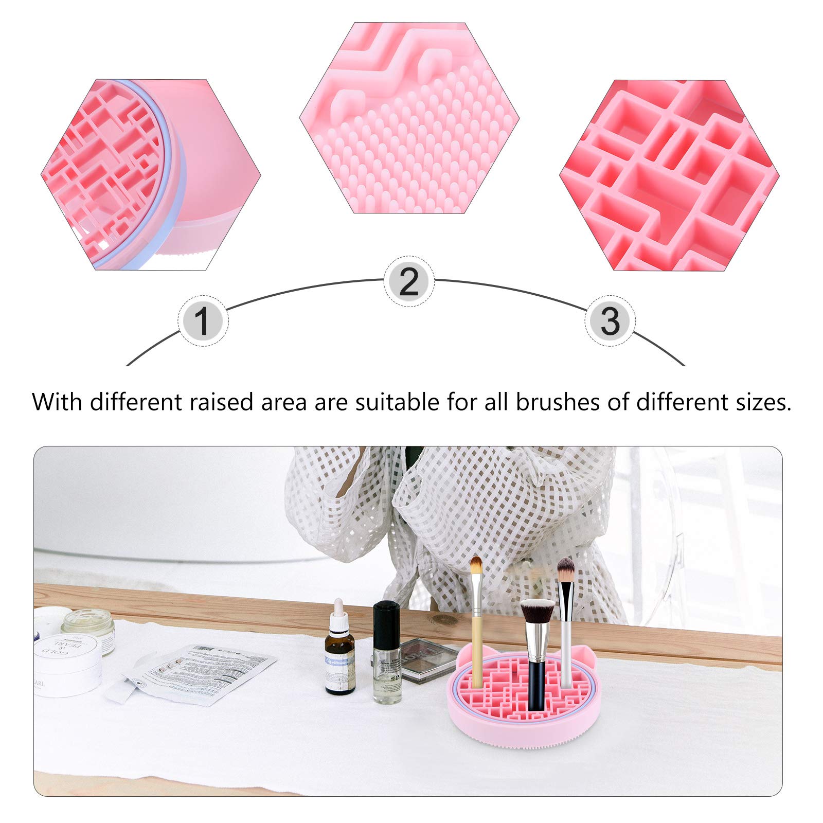 SOLUSTRE Makeup Brush Cleaner - Silicone Brush Cleaning Mat & Drying Holder for Professional & Home Use - Perfect for Deep Cleaning Cosmetic Brushes, Sponges & Beauty Tools (Pink) - Ideal for Salon, Makeup Artists & Personal Beauty Routine