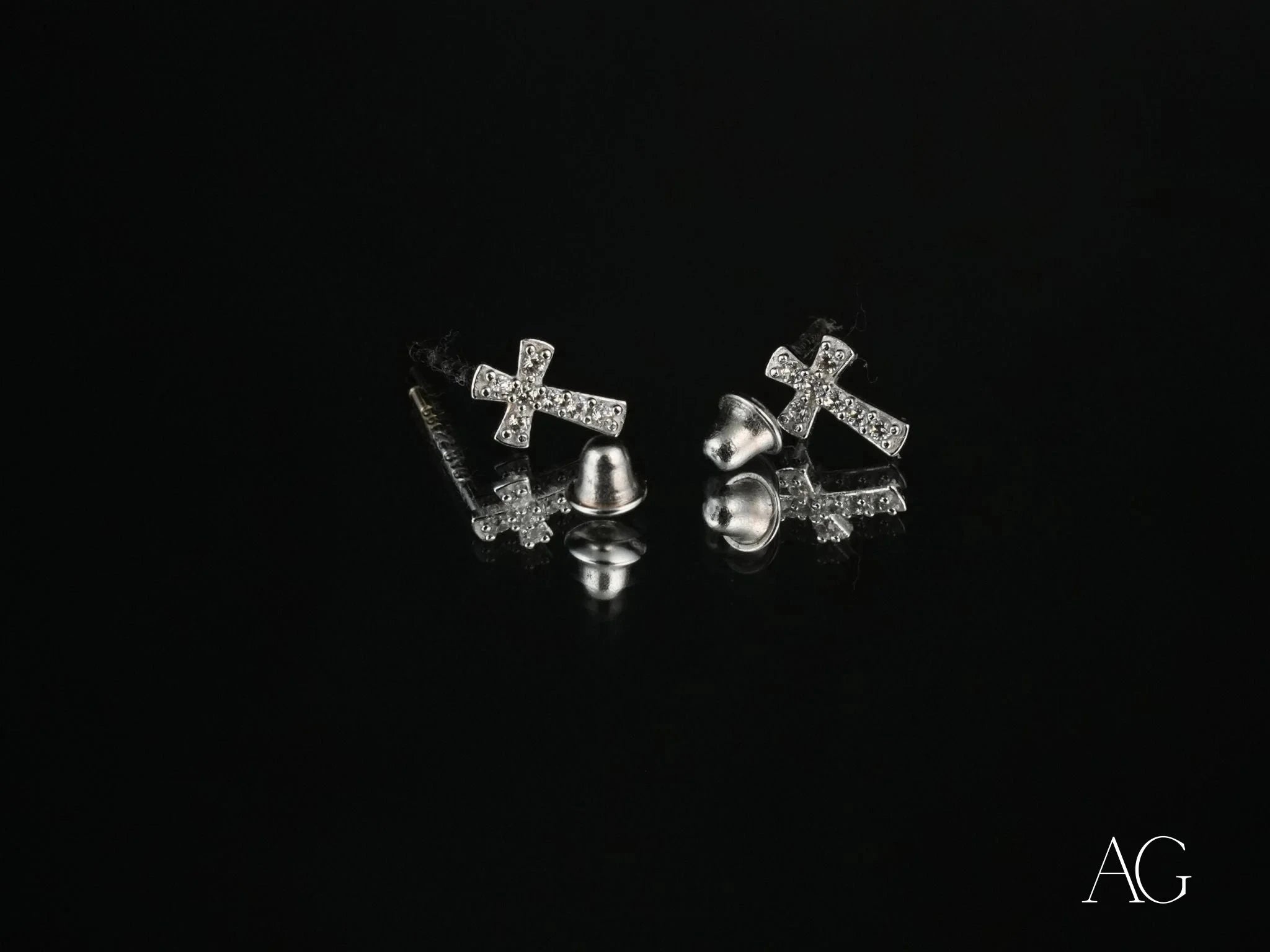 18K White Gold Celestial Cross CZ Earrings for Women - Elegant Cubic Zirconia Stud Earrings - Perfect for Church, Weddings, and Special Occasions