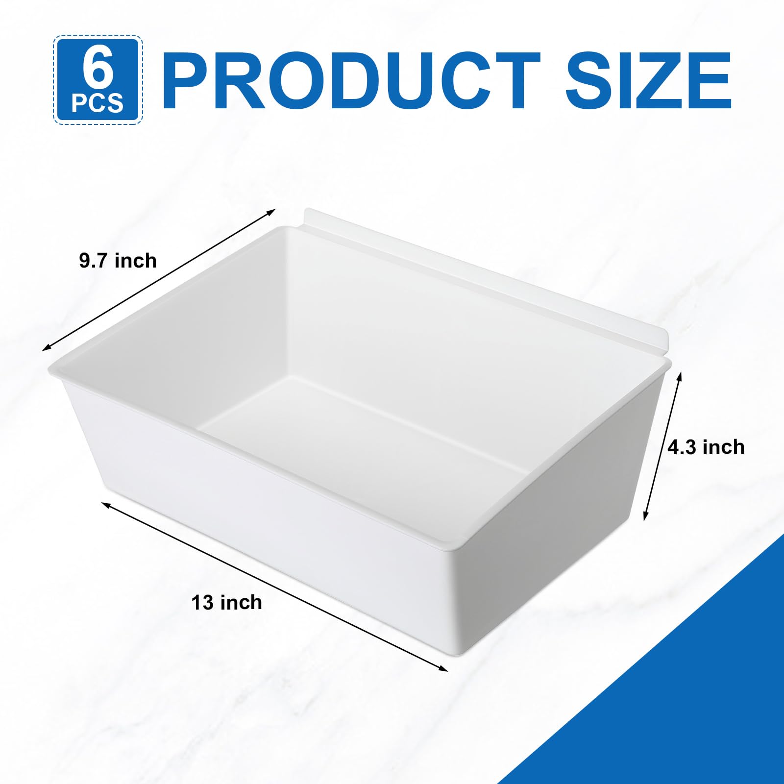 6 Pack Large Slat Wall Bins - PVC Slatwall Containers, Stackable Plastic Storage Bins & Baskets for Garage, Hardware & Tool Organization - 13 x 9.7 x 4.3 Inches (White) - Perfect for Workshop, Retail Display & Home Storage Solutions