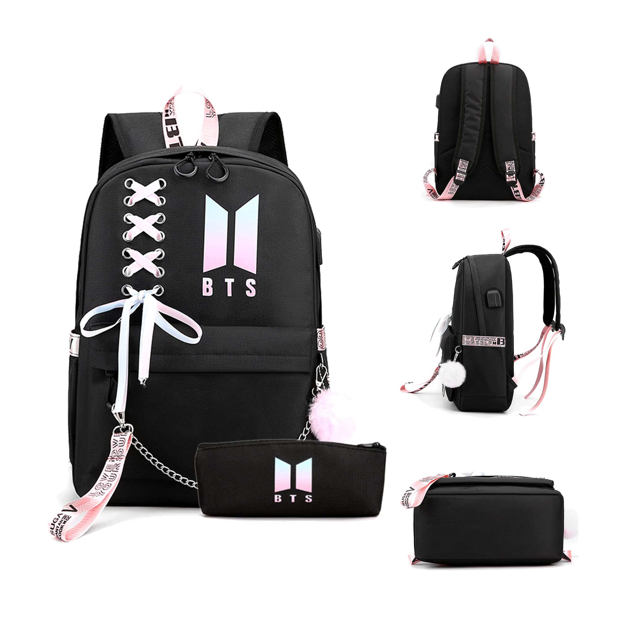 Stylish Korean School Laptop Backpack for Students - Durable Daypack Book Bag with USB Charging Port - Perfect for College, High School & Daily Commute