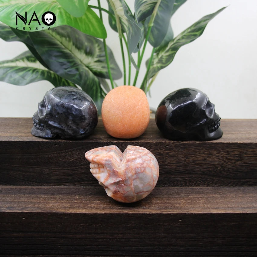 3 Inch Hand Carved Gemstone Skull Statue - Natural Healing Crystal Cranium Figurine for Halloween Decor, Home Office Room Decor, Meditation & Spiritual Gift (Perfect for Altars, Yoga Spaces & Crystal Collections)