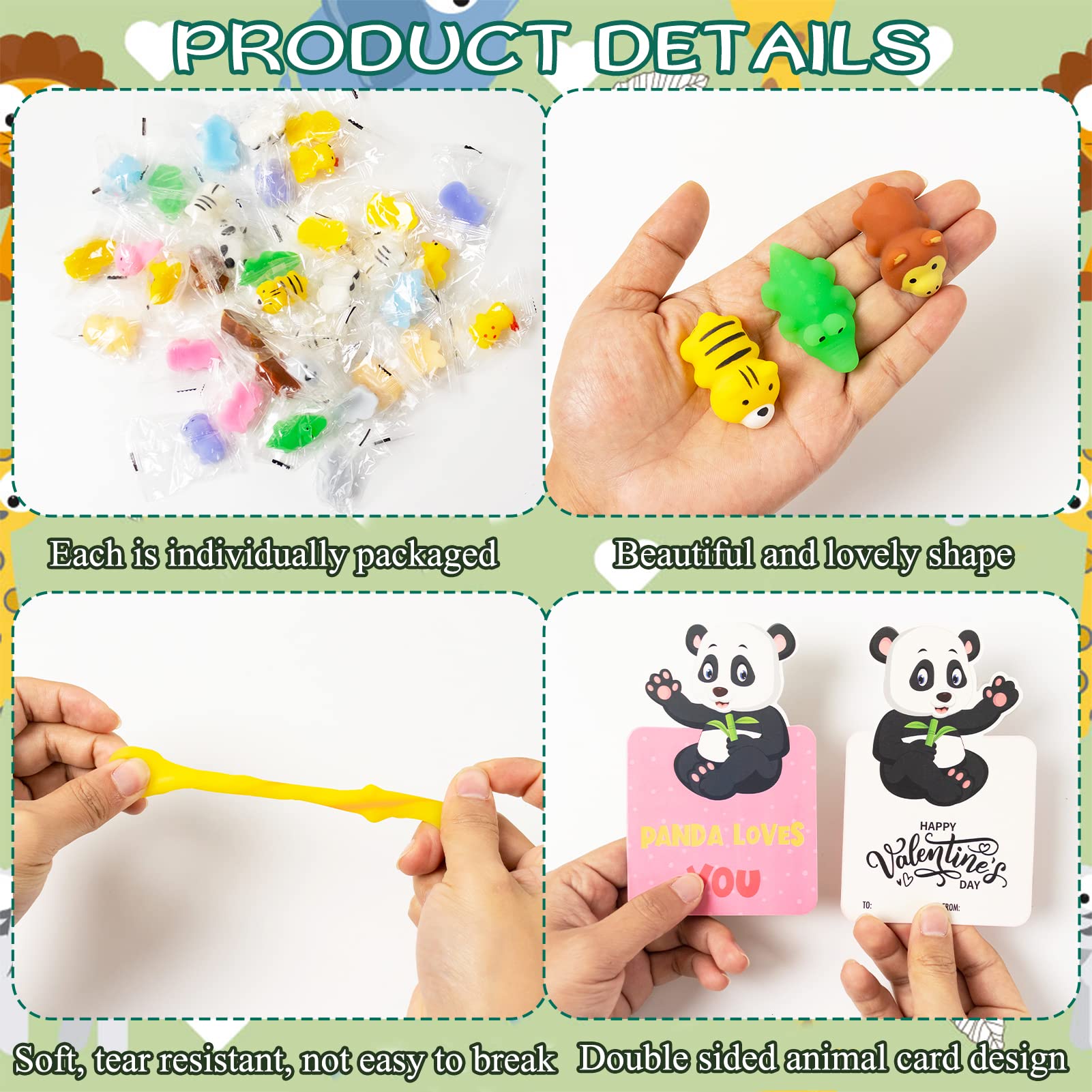 36Pcs Valentine's Day Cards with Cute Animal Mochi Squishy Toys - Perfect for Kids Classroom Exchange, School Party Favors & Valentine Gifts (Great for Classroom Activities, Birthday Parties & Holiday Celebrations)