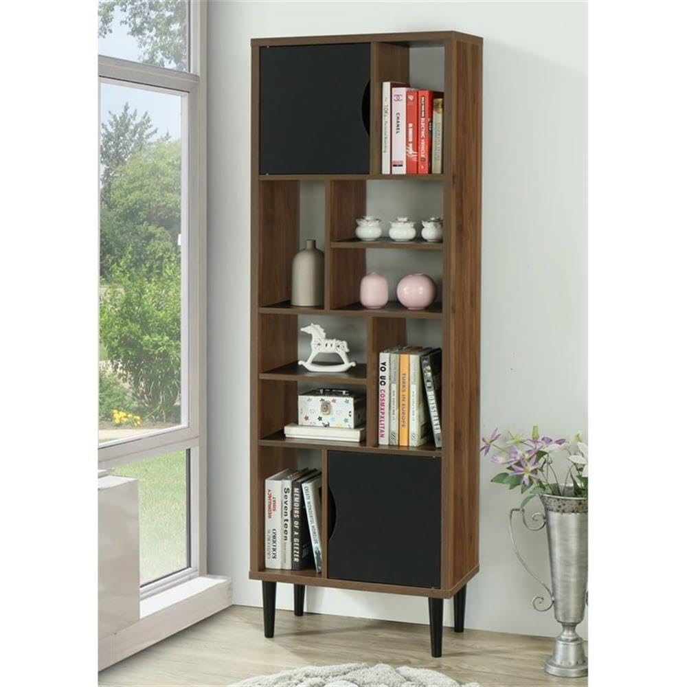 OS Home and Office Display Bookcase - Danish Walnut Wooden Shelf for Living Room, Bedroom & Office Storage | Modern Scandinavian Style Organizer
