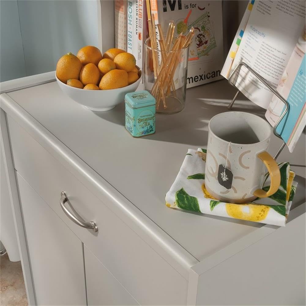 Pemberly Row Modern Gray Engineered Wood Microwave Kitchen Cart - Compact & Stylish Storage Solution for Small Kitchens & Apartments