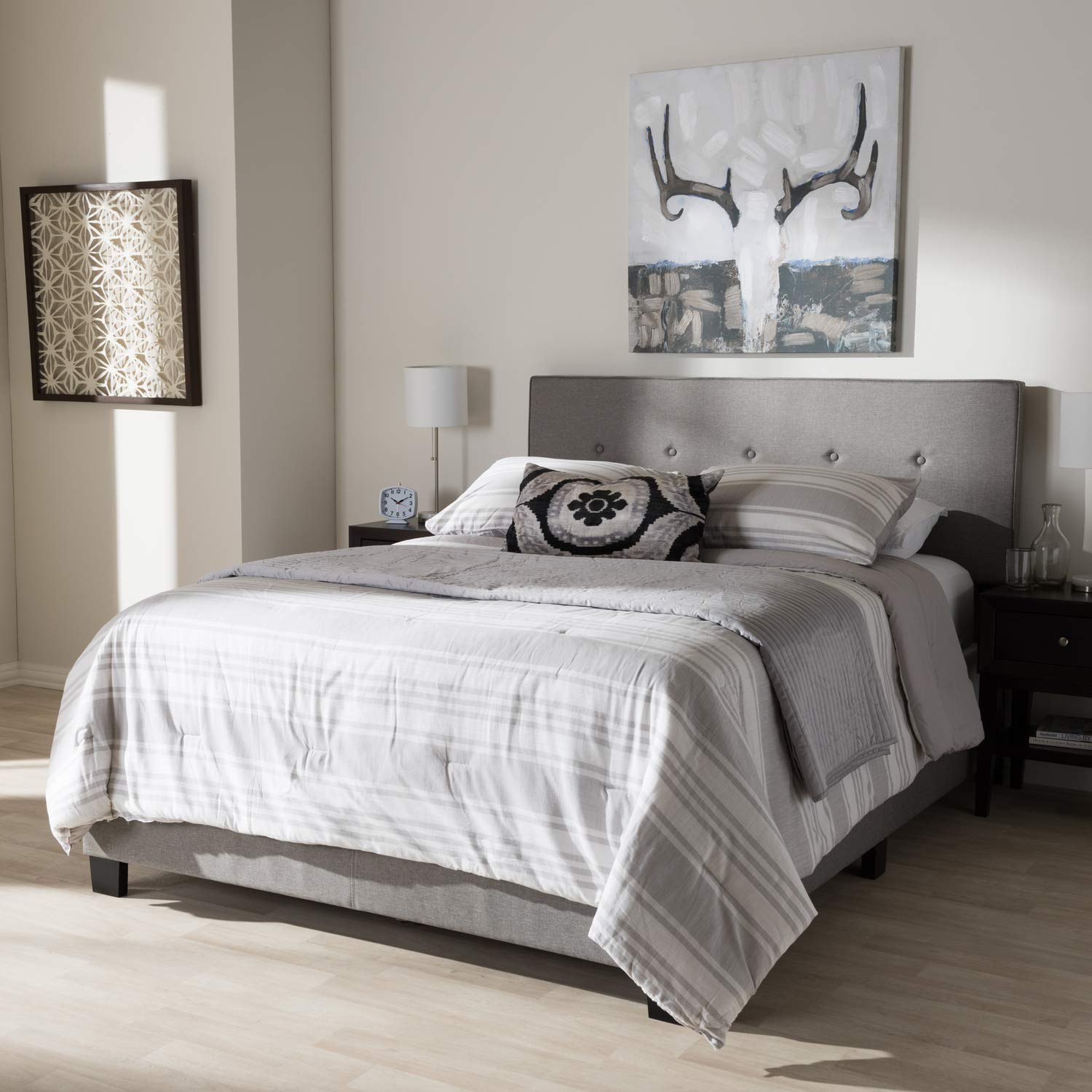 Baxton Studio Hampton Modern Light Grey Fabric Upholstered Full Size Bed Frame - Contemporary Bedroom Furniture for Small Spaces & Guest Rooms
