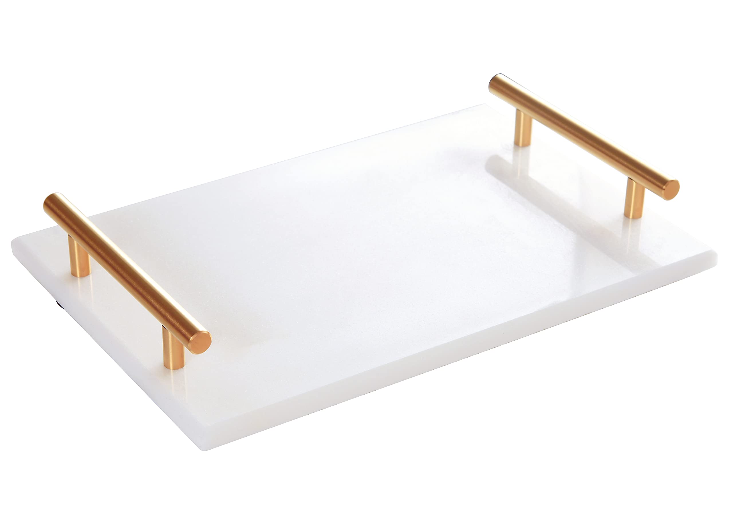 Luxury White Marble Tray with Gold Handle - 11.8