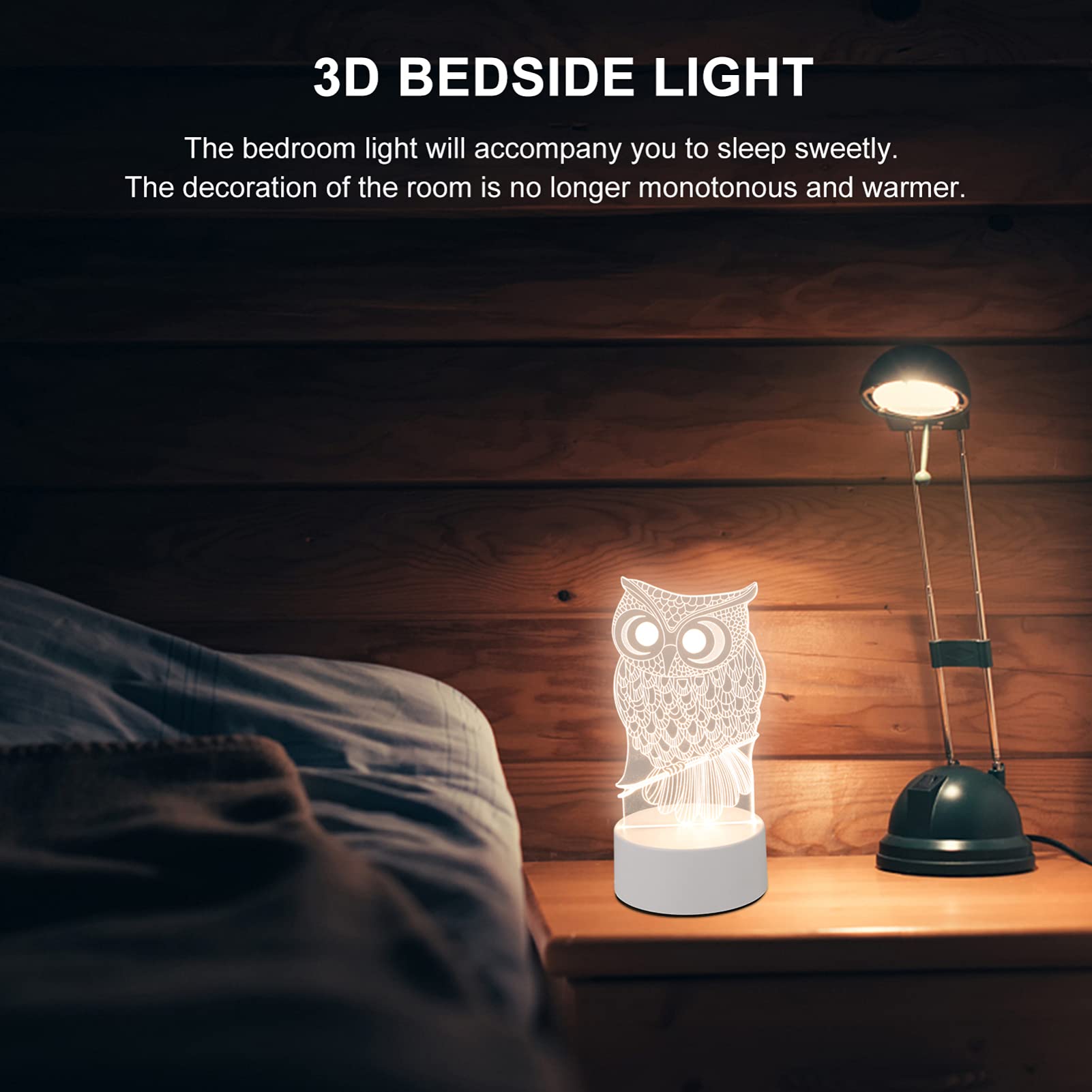 TOYANDONA 3D Owl Illusion LED Night Light - USB Powered Owl Decor Lamp for Kids, Bedroom, Living Room & Office Desk - Perfect for Nursery Decor, Study Room Lighting & Gifts for Children