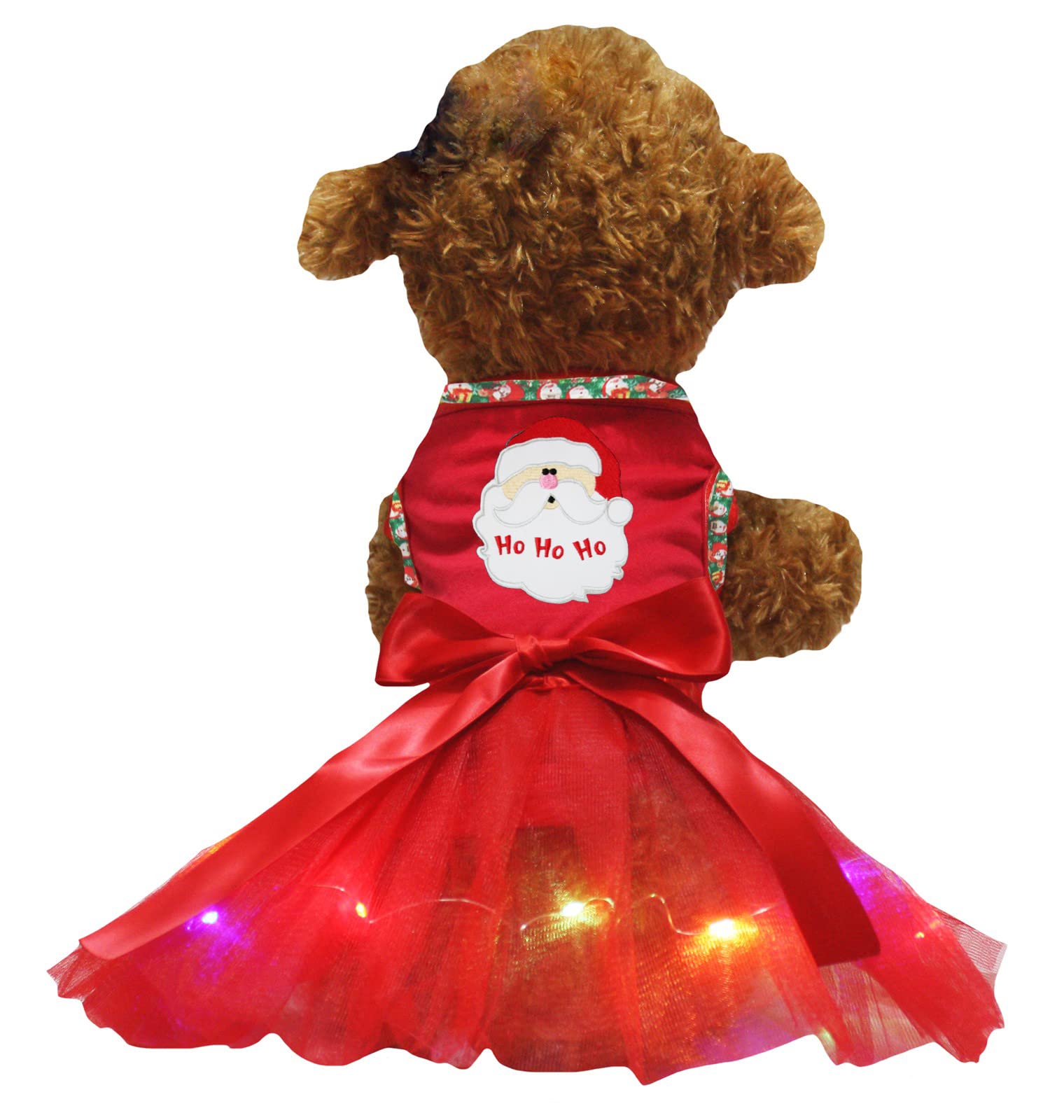 Santa Claus Face Puppy Dog Dress - Red LED Christmas Costume for Large Dogs | Festive Holiday Pet Outfit for Parties & Photos