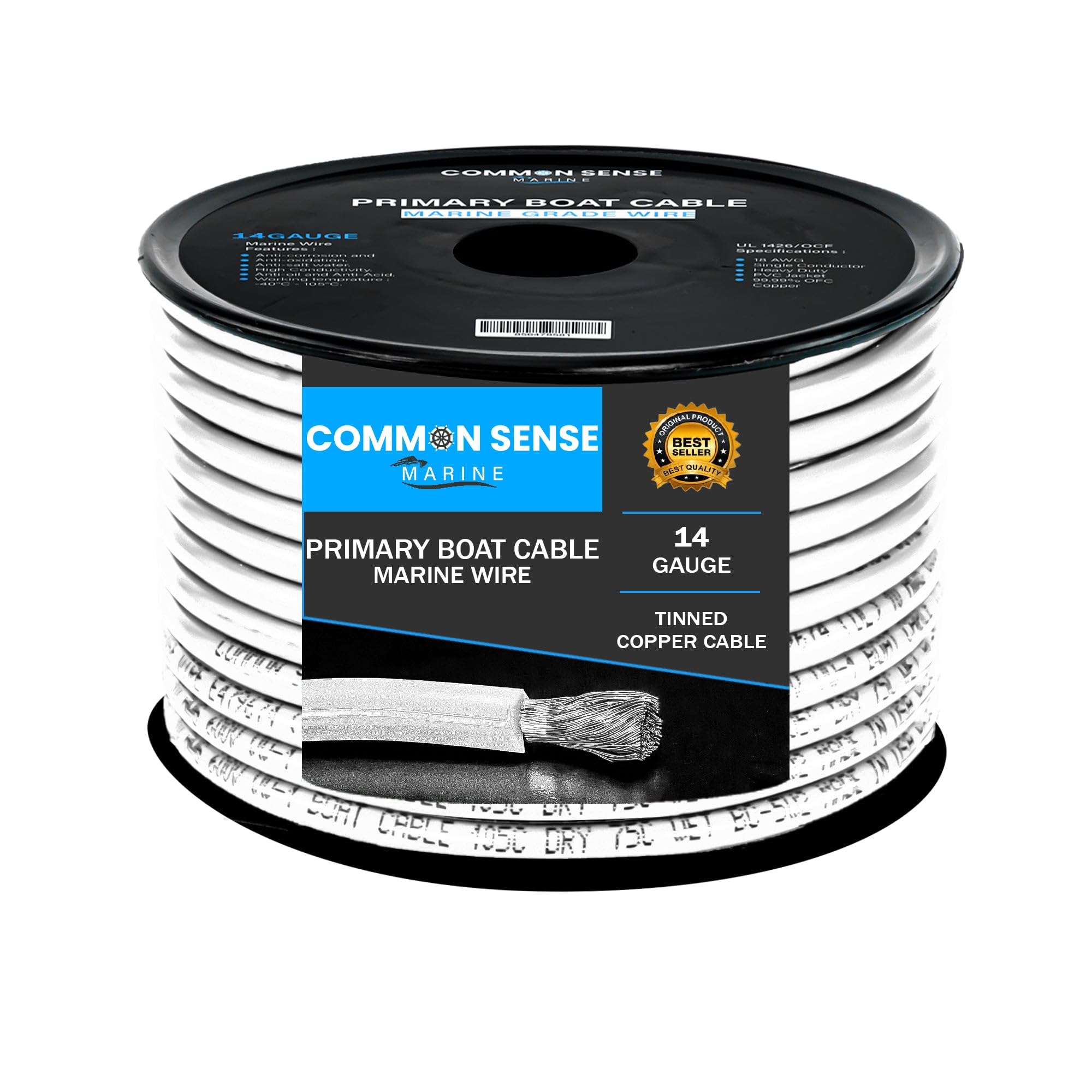 14 Gauge Marine Grade Wire - 1000 ft Tinned Oxygen-Free Copper Boat Cable - 14 AWG UL 1426 PVC Wire for Boats, Automotive, Speakers, RV & Trailers - Perfect for Marine Electrical Systems, Vehicle Wiring & Audio Installations