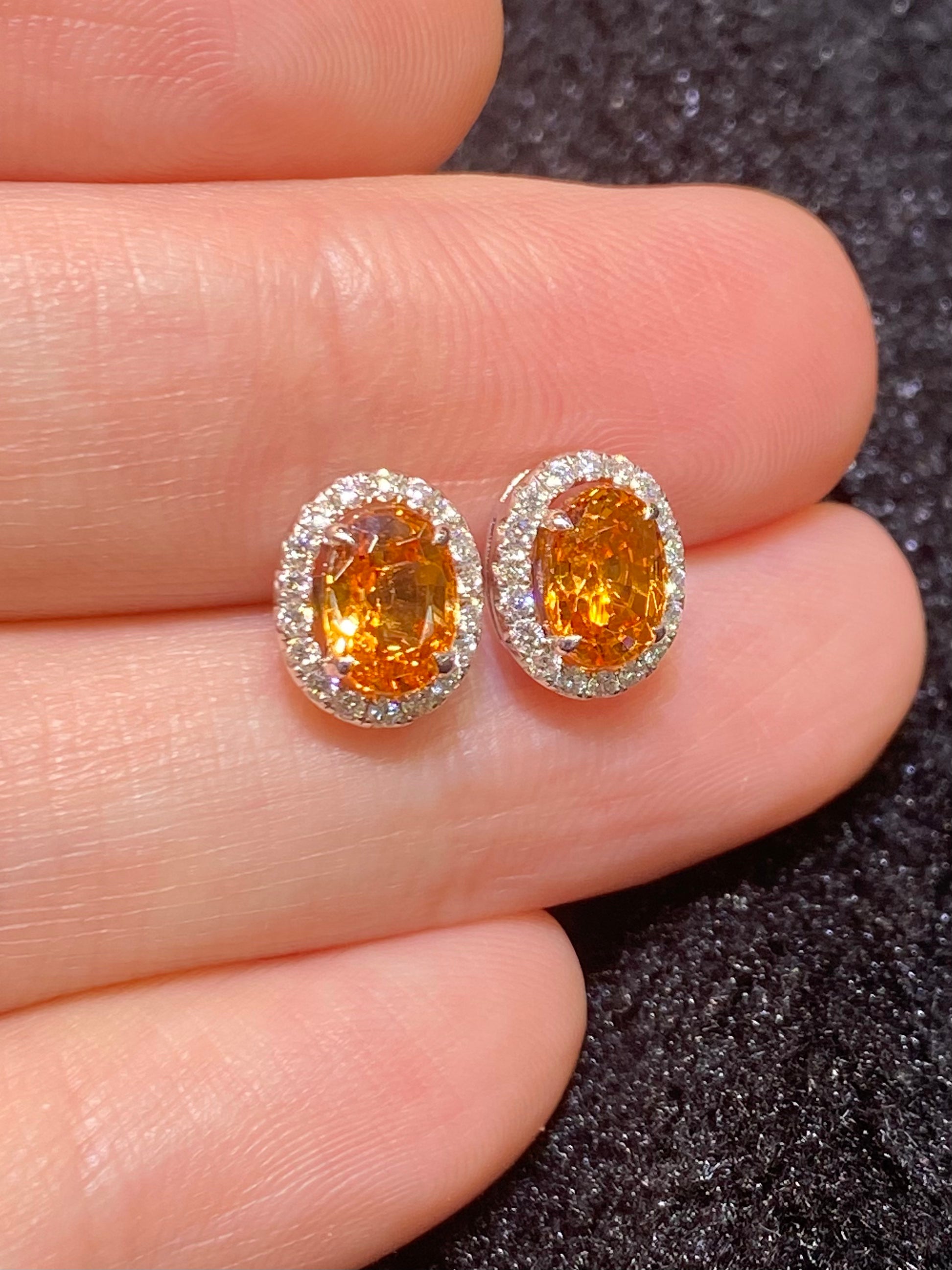 Natural Mandarin Orange Garnet 2.85ct Stud Earrings - Genuine Gemstone Jewelry for Women, Gift for Her, Perfect for Weddings & Special Occasions