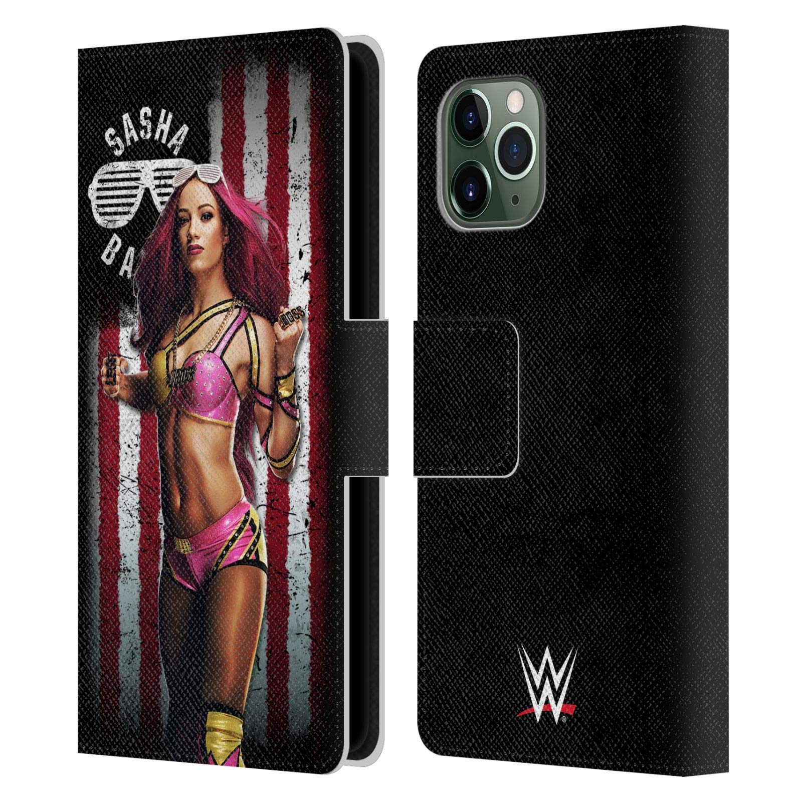 WWE Sasha Banks iPhone 11 Pro Case - Officially Licensed American Flag Leather Book Wallet Cover by Head Case Designs - Perfect for Wrestling Fans & Daily Protection