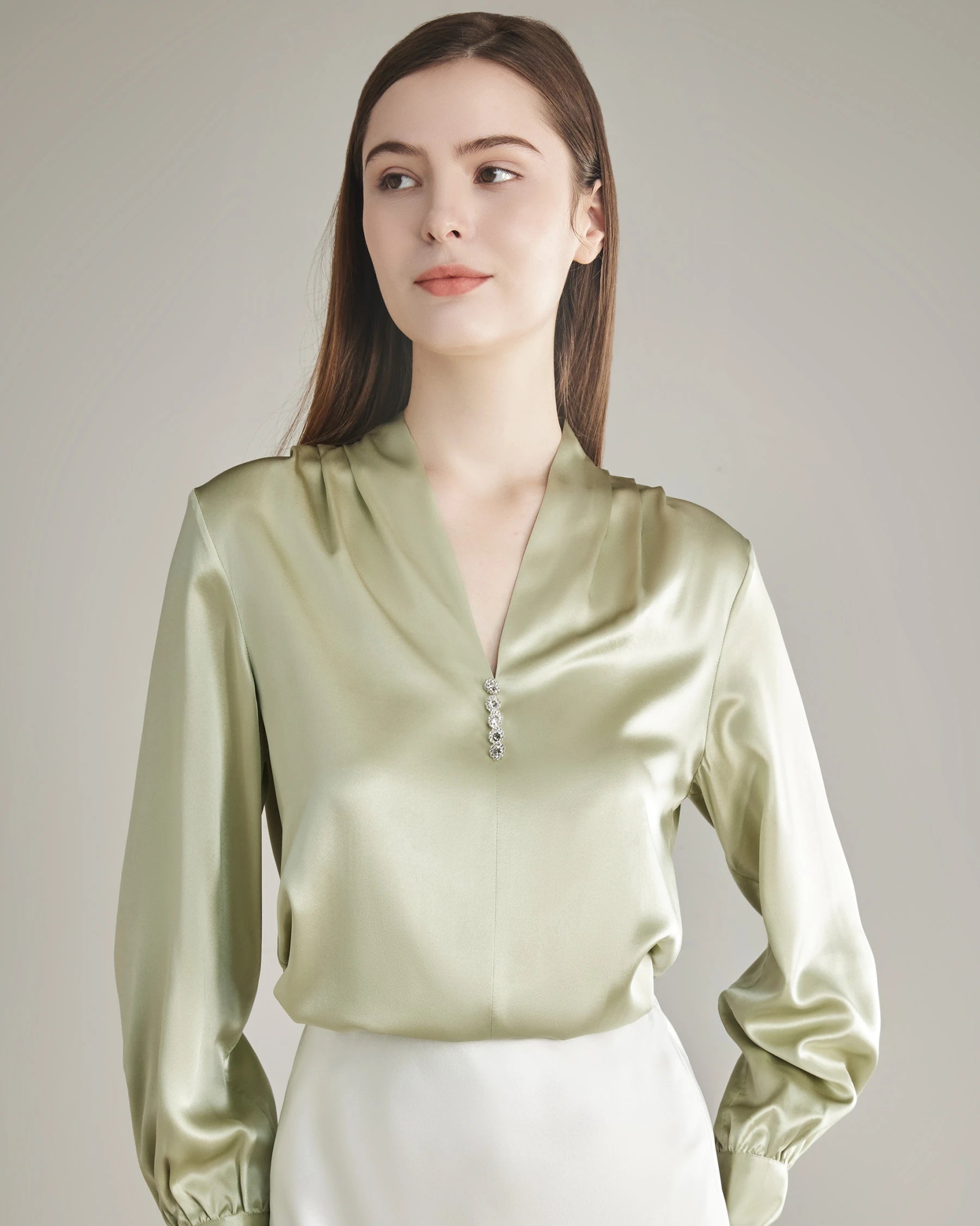 Elegant Women's Rhinestone Buttons Silk Blouse - Formal & Party Wear for Office, Dinner & Special Occasions
