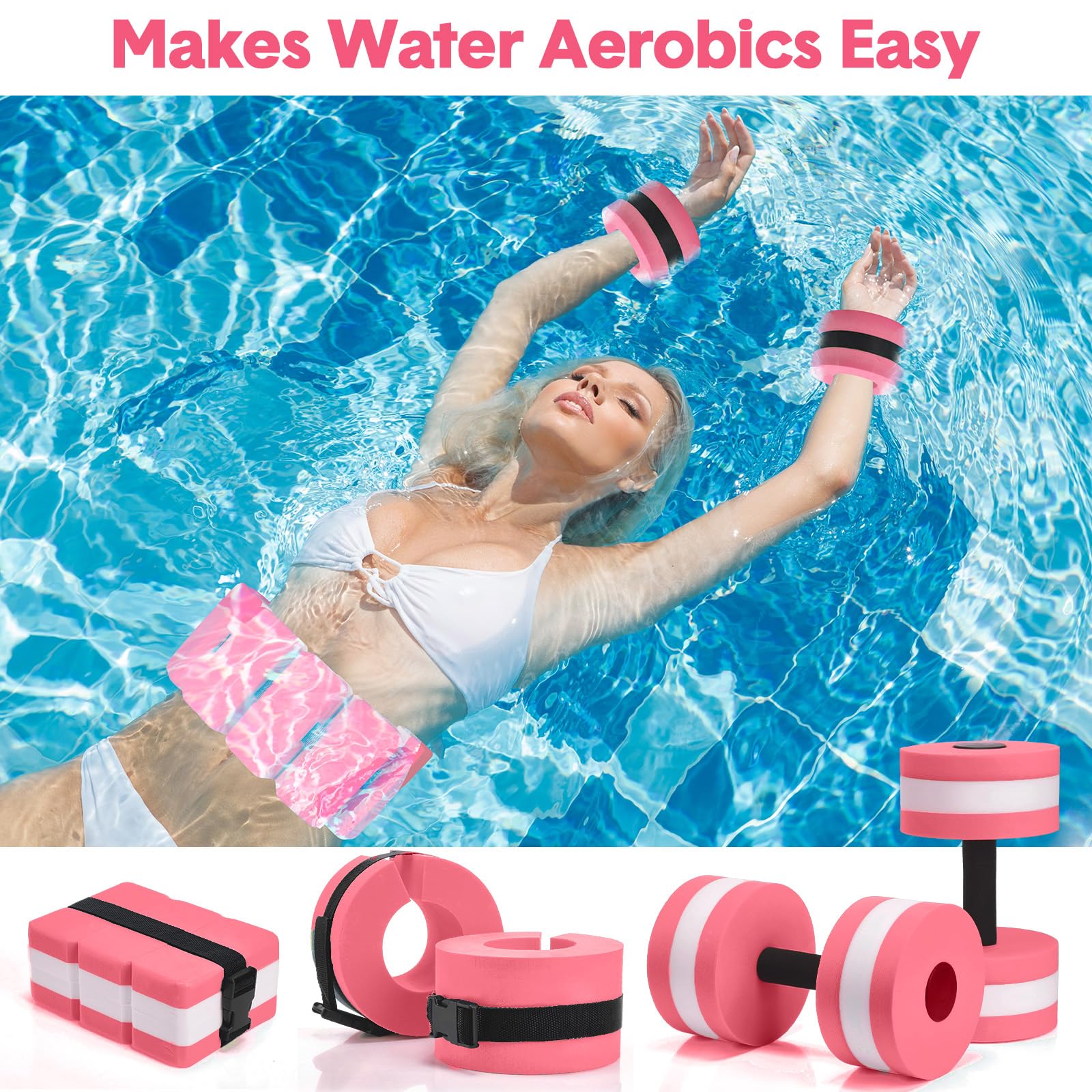 5-Piece Aquatic Exercise Set with 2 Ankle Weights, 2 Water Dumbbells & Swim Belt - Perfect for Pool Workouts, Water Aerobics & Hydrotherapy