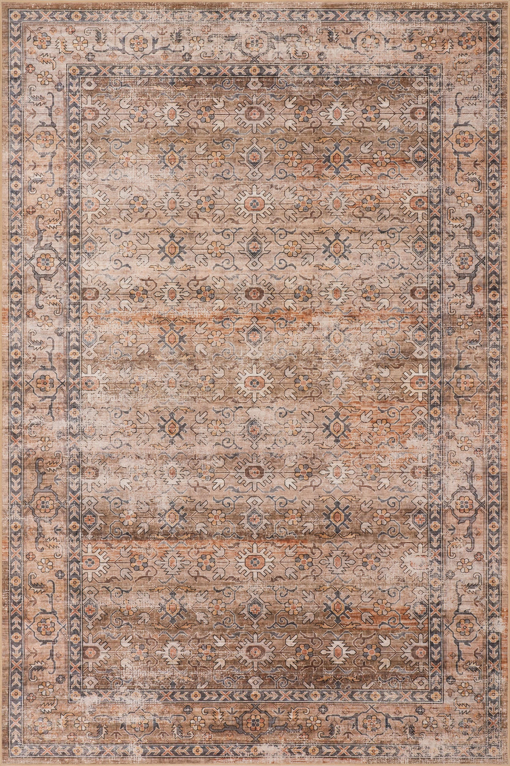 Vintage Myrtle Spill-Proof Washable Area Rug in Taupe - Perfect for Living Room, Bedroom & High-Traffic Areas