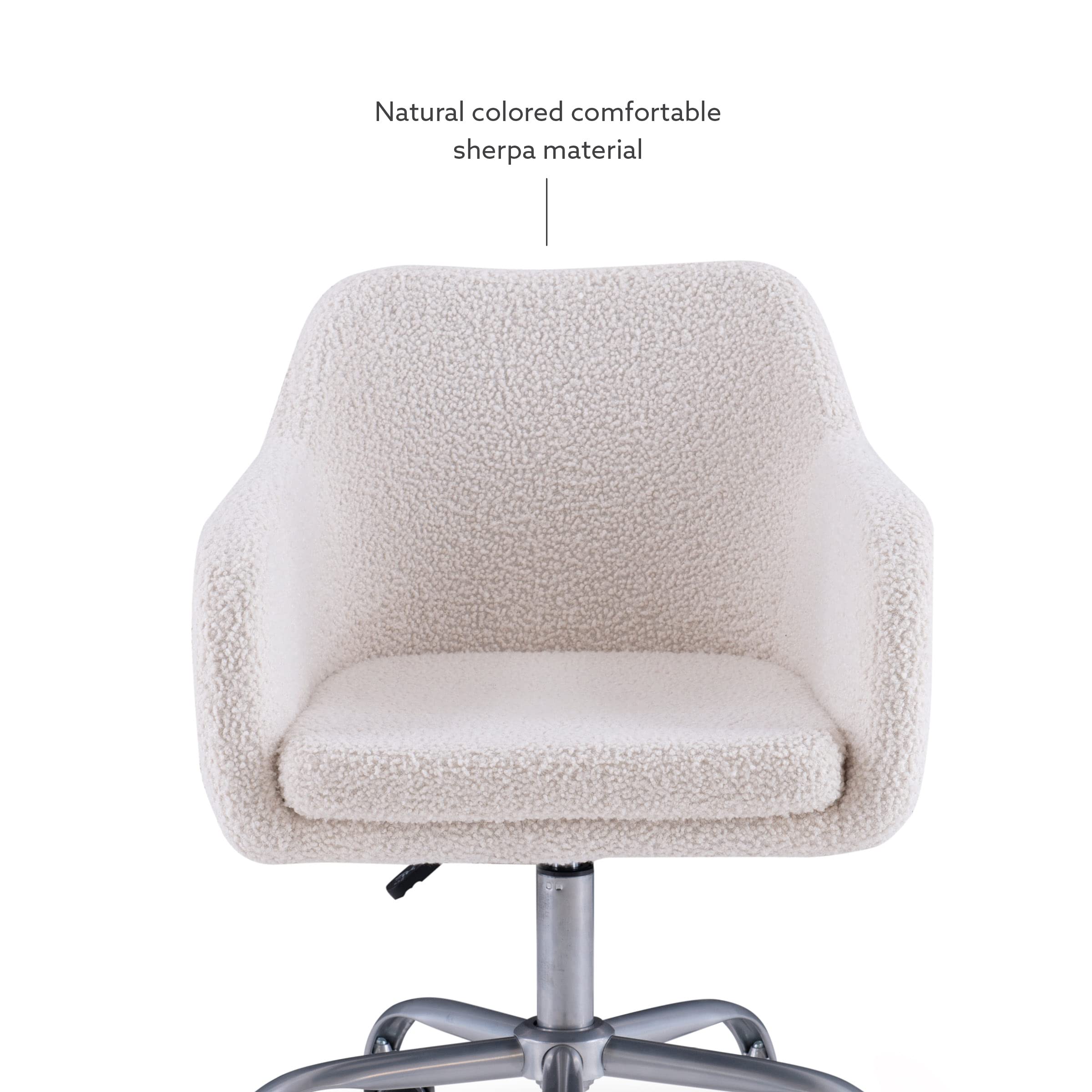 Linon Brooklyn Sherpa Office Chair - Ivory Plush Comfort Ergonomic Desk Chair for Home & Office Workspace - Perfect for Remote Work, Gaming, and Study Sessions