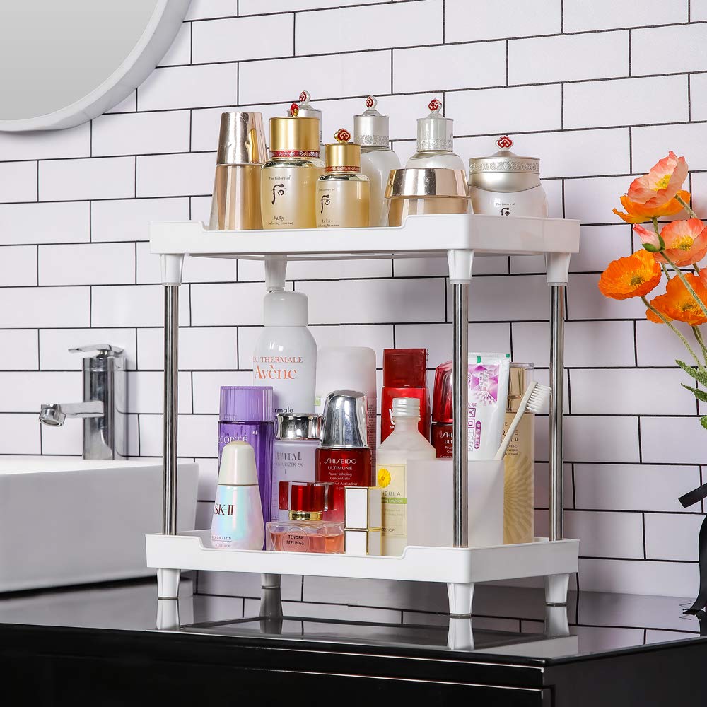2-Tier Acrylic Bathroom Organizer | Vanity Tray & Corner Shelf for Makeup, Perfume & Skincare | Multi-Functional Countertop Organizer for Dresser & Bathroom | Perfect for Small Space Organization & Beauty Product Display