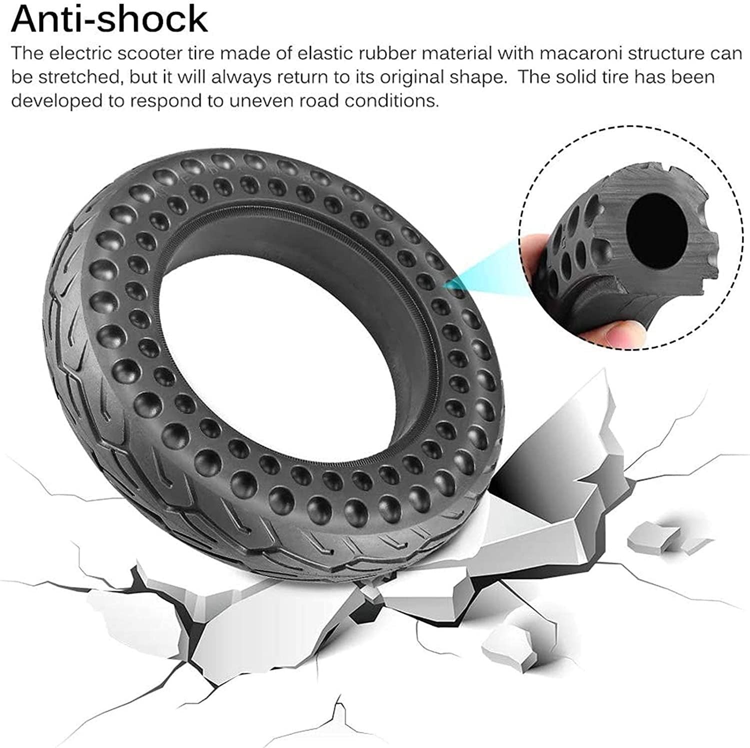10 Inch Solid Honeycomb Tire for Electric Scooter - Non-Pneumatic Black Hollow Tire Replacement for E-Scooter Parts - Perfect for Commuting, Urban Travel & Last-Mile Transportation
