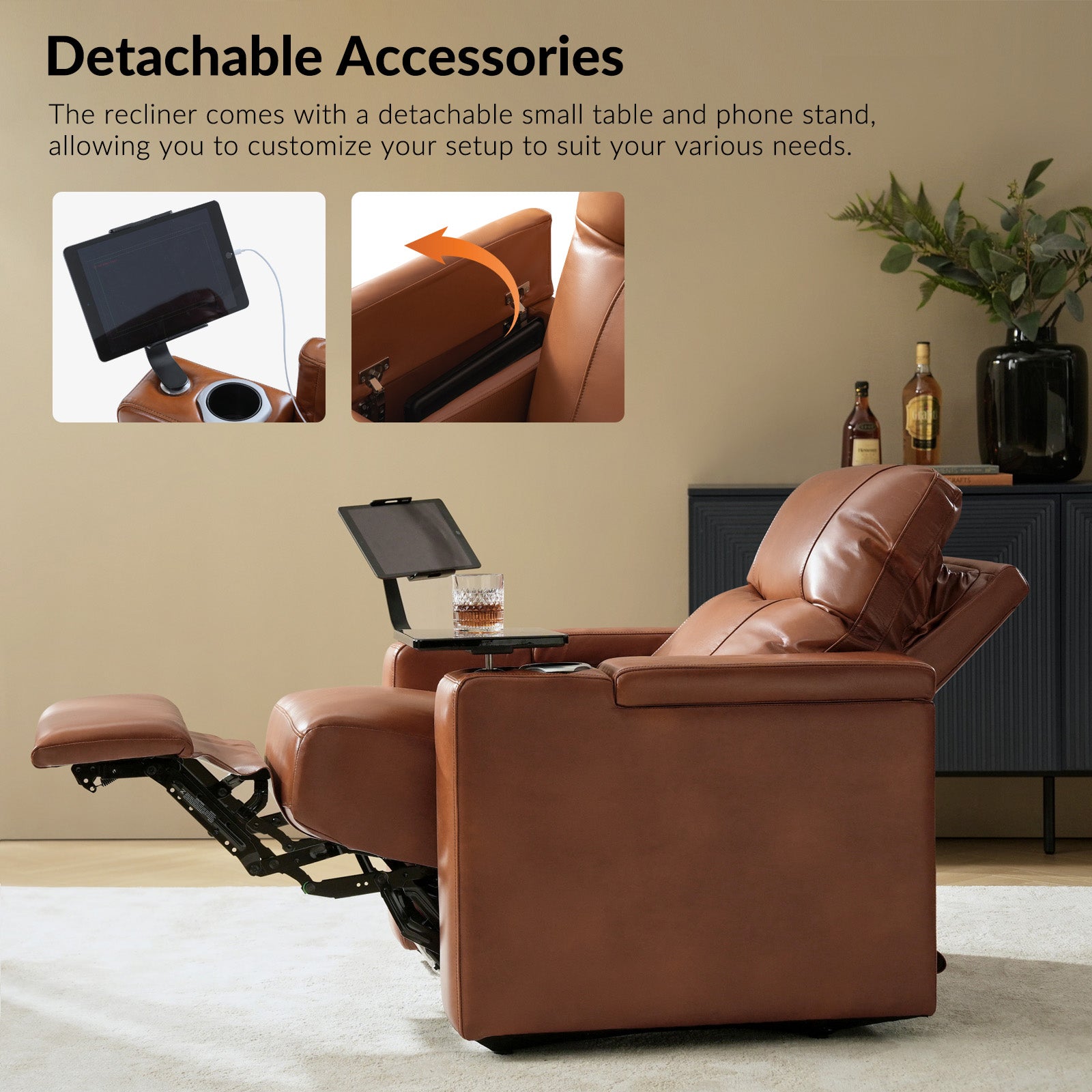Iliana Electric Genuine Leather Recliner Chair with Side Table & Phone Holder - Power Lift Reclining Sofa for Living Room, Home Theater & Office Comfort