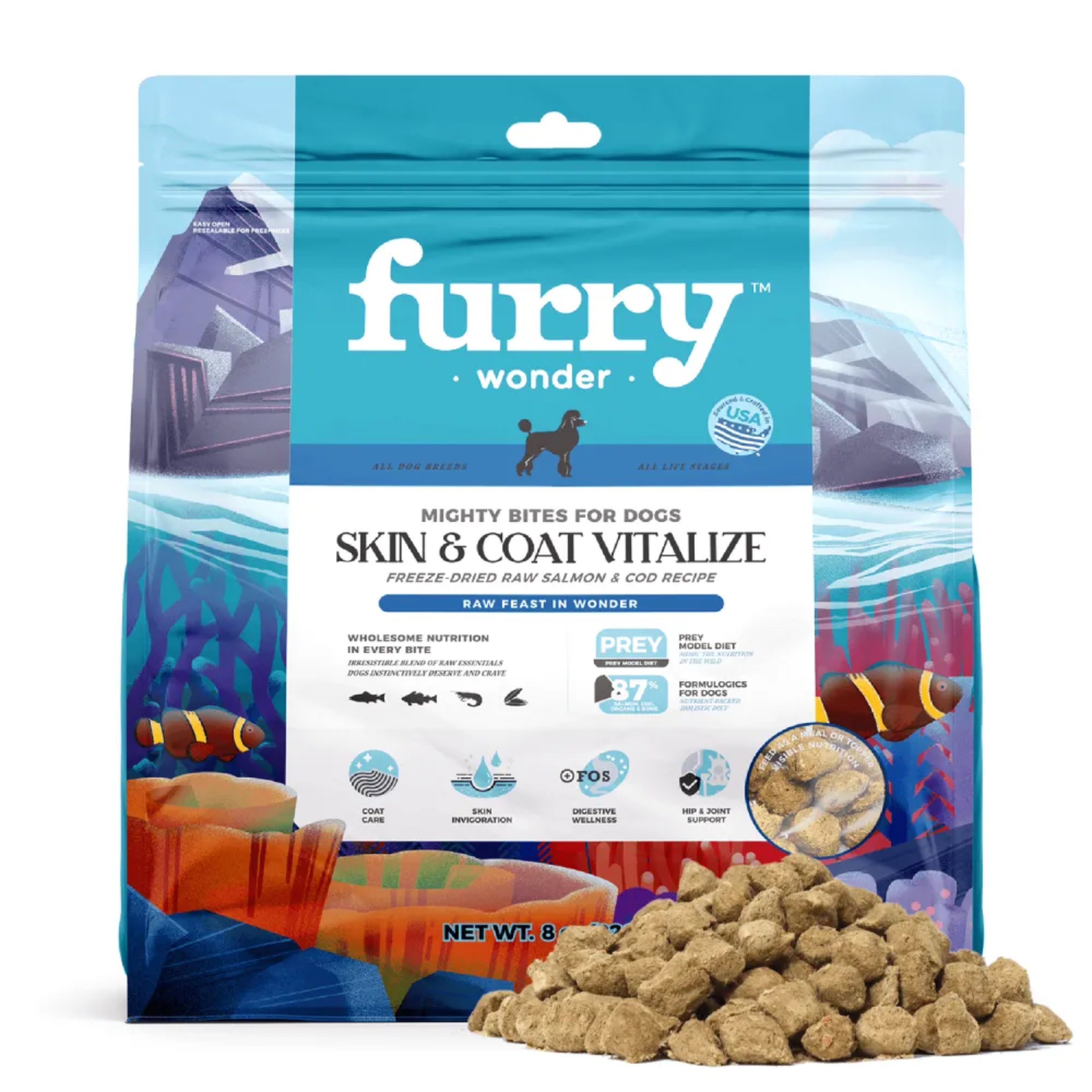 Premium Freeze-Dried Raw Dog Food - Furry Wonder Skin & Coat Vitalize Recipe for Healthy Fur & Skin (2 Sizes) | Ideal for Sensitive Skin, Allergies & Daily Nutrition Boost