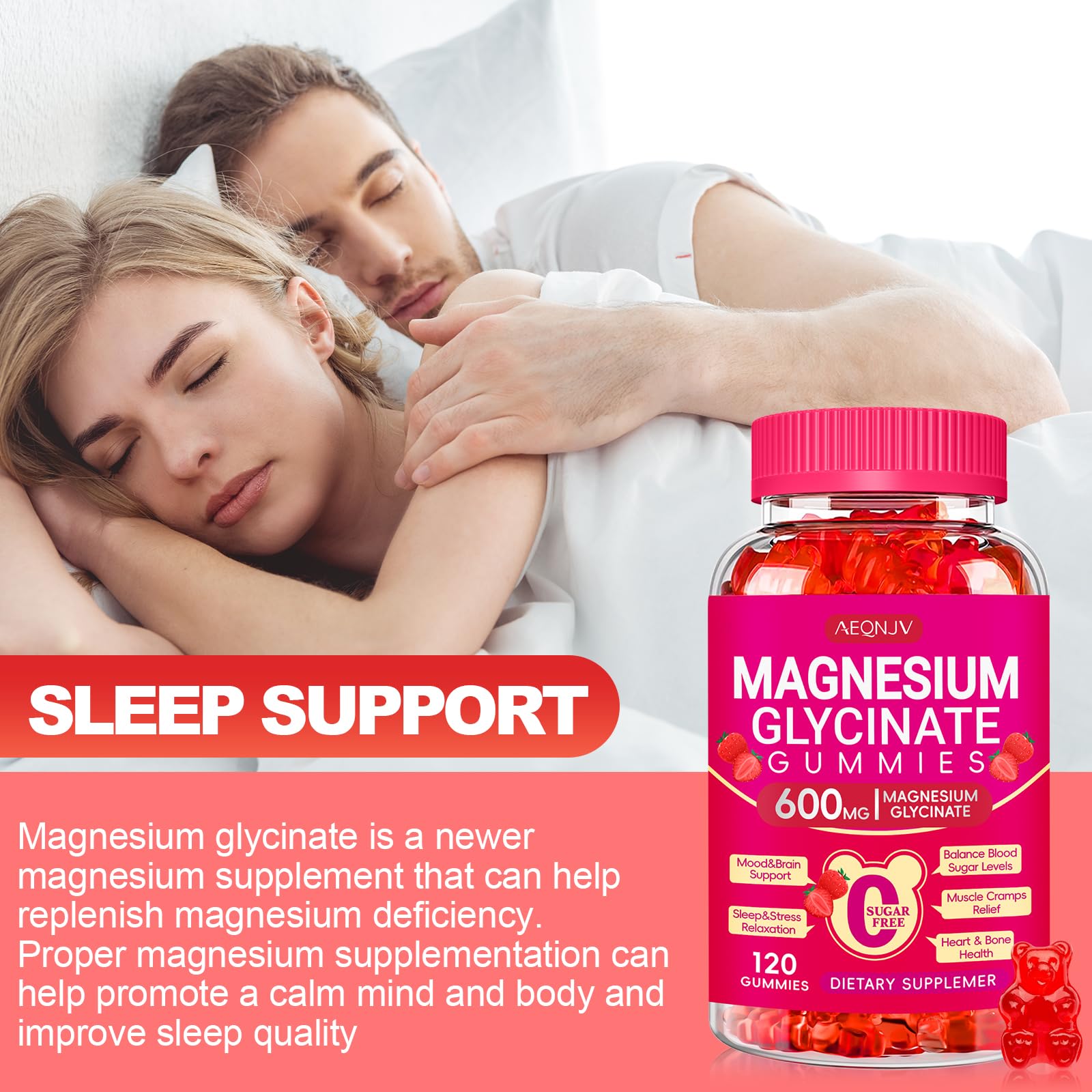600mg Magnesium Glycinate Gummies - Sugar Free Chewable Supplement with Potassium, Vitamin D, B6 & CoQ10 for Sleep Support, Relaxation, Brain Function & Muscle Recovery - 60 Day Supply - Perfect for Nighttime Routine, Stress Relief & Post-Workout Recovery