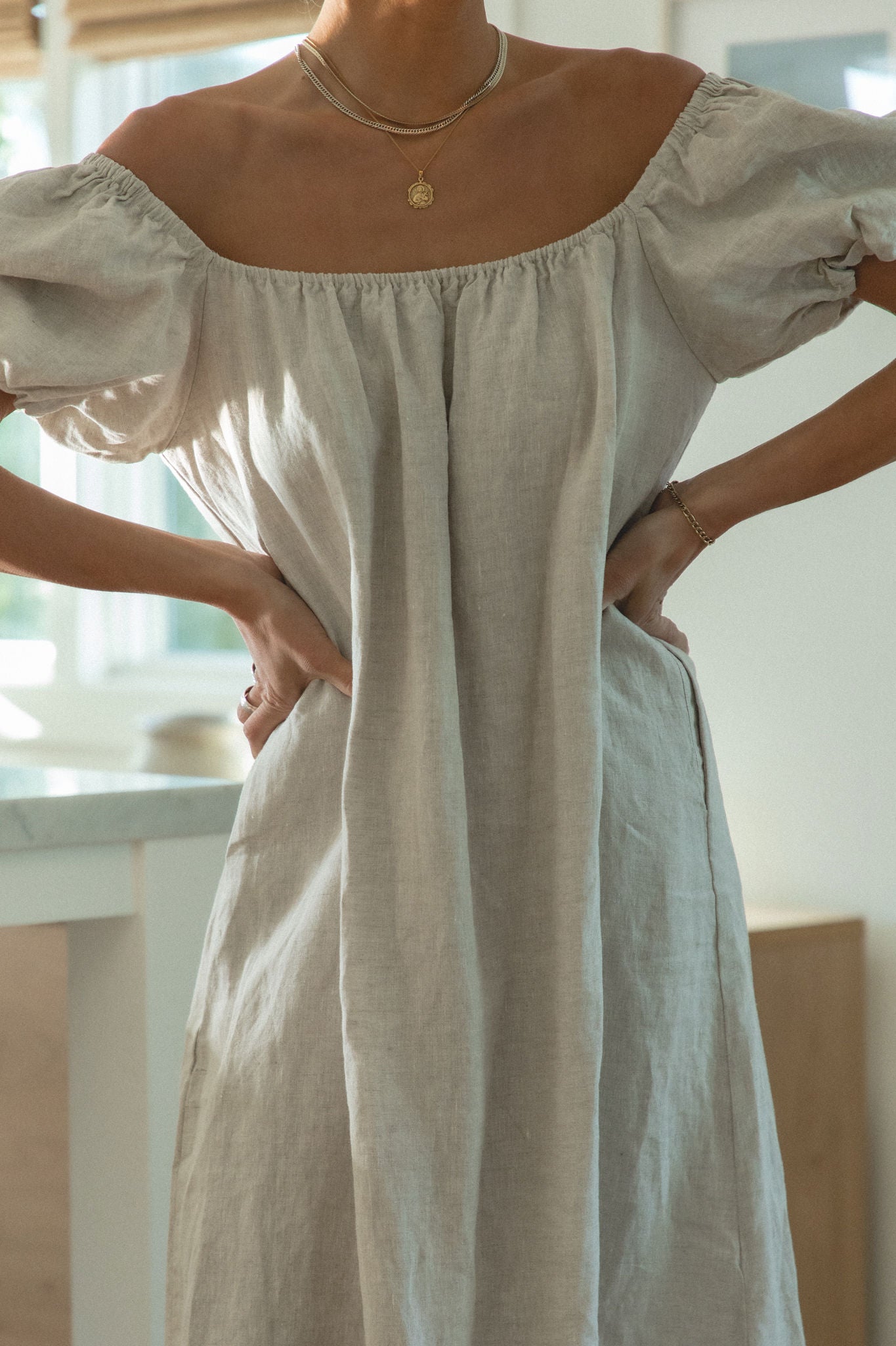 Stylish Cinque Sleeve Midi Linen Dress for Women | Summer Boho Chic Outfit | Perfect for Beach, Vacation & Casual Wear