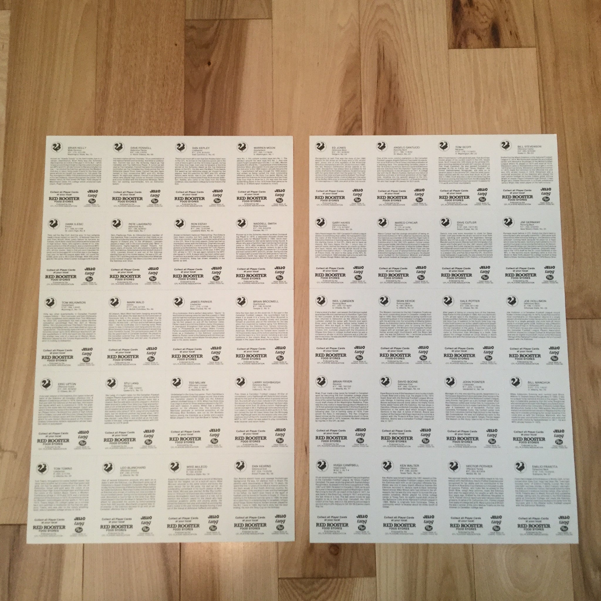 1981 Warren Moon Edmonton Eskimos Rookie CFL Red Rooster Uncut Card Sheets - Rare Collectible for Football Memorabilia Fans & Sports Card Enthusiasts