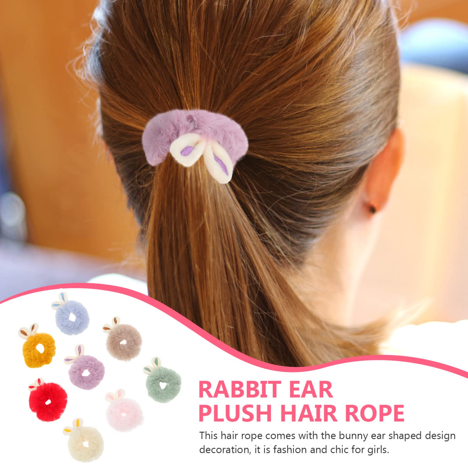 Beaupretty 8-Piece Elastic Hair Bands - Cute Bunny Ear Scrunchies, Soft Plush Hair Ties for Women & Girls - Perfect for Ponytails, School, Work & Everyday Use