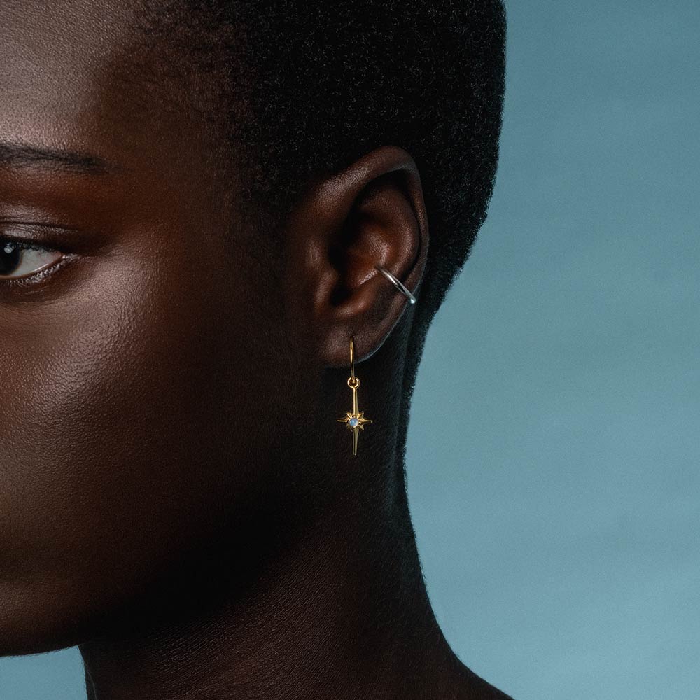 Opalite Hoop Earrings for Women - Gold Star Flare Design, Hypoallergenic Dangle Earrings for Everyday Wear & Special Occasions