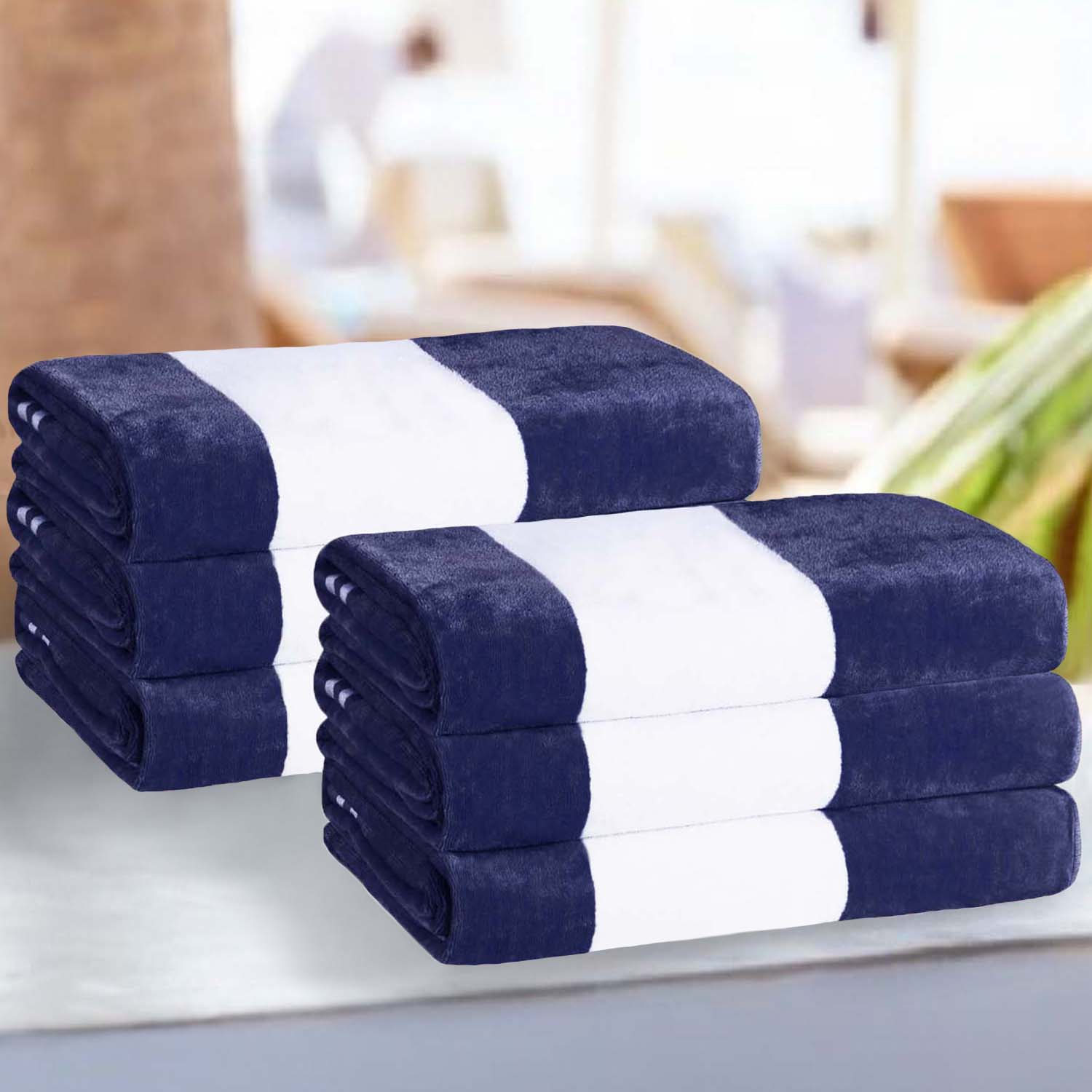 Premium Cabana Stripe Oversized Cotton Beach Towel Set of 2, 4, or 6 - Soft, Absorbent & Quick-Drying for Pool, Beach, Vacation & Spa Use