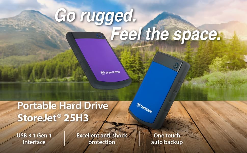 TRANSCEND TS1TSJ25H3B 1TB USB 3.0 Military-Grade Drop-Tested External Hard Drive (Blue) - Perfect for Data Backup, Travel & Rugged Outdoor Use