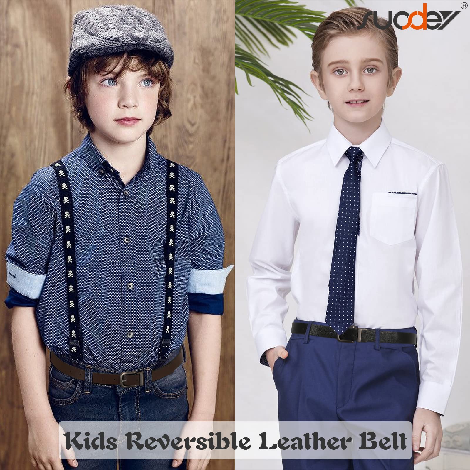 SUOSDEY Reversible Leather Belts for Boys - Adjustable Kids Belt for School Uniforms, Jeans & Casual Wear | Durable Waistband for Daily Use, Back to School & Playtime