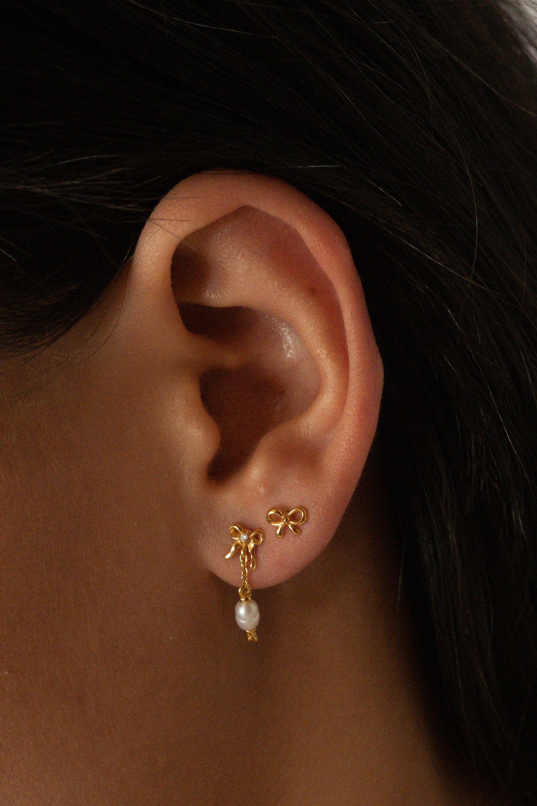 14K Solid Gold Mini Bow Piercing Stud - Dainty Cartilage, Helix, or Lobe Earrings for Everyday Wear & Special Occasions