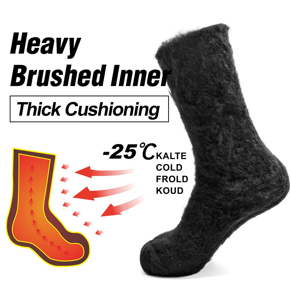 Thermal Winter Socks for Men & Women - Extra Thick Insulated Heated Crew Boot Socks for Extreme Cold Weather - Perfect for Skiing, Hiking & Outdoor Winter Activities