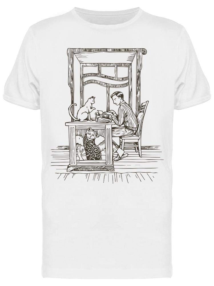 Men's Funny Cat Typing Graphic T-Shirt - Comfortable Cotton Tee for Office, Casual Wear & Cat Lovers