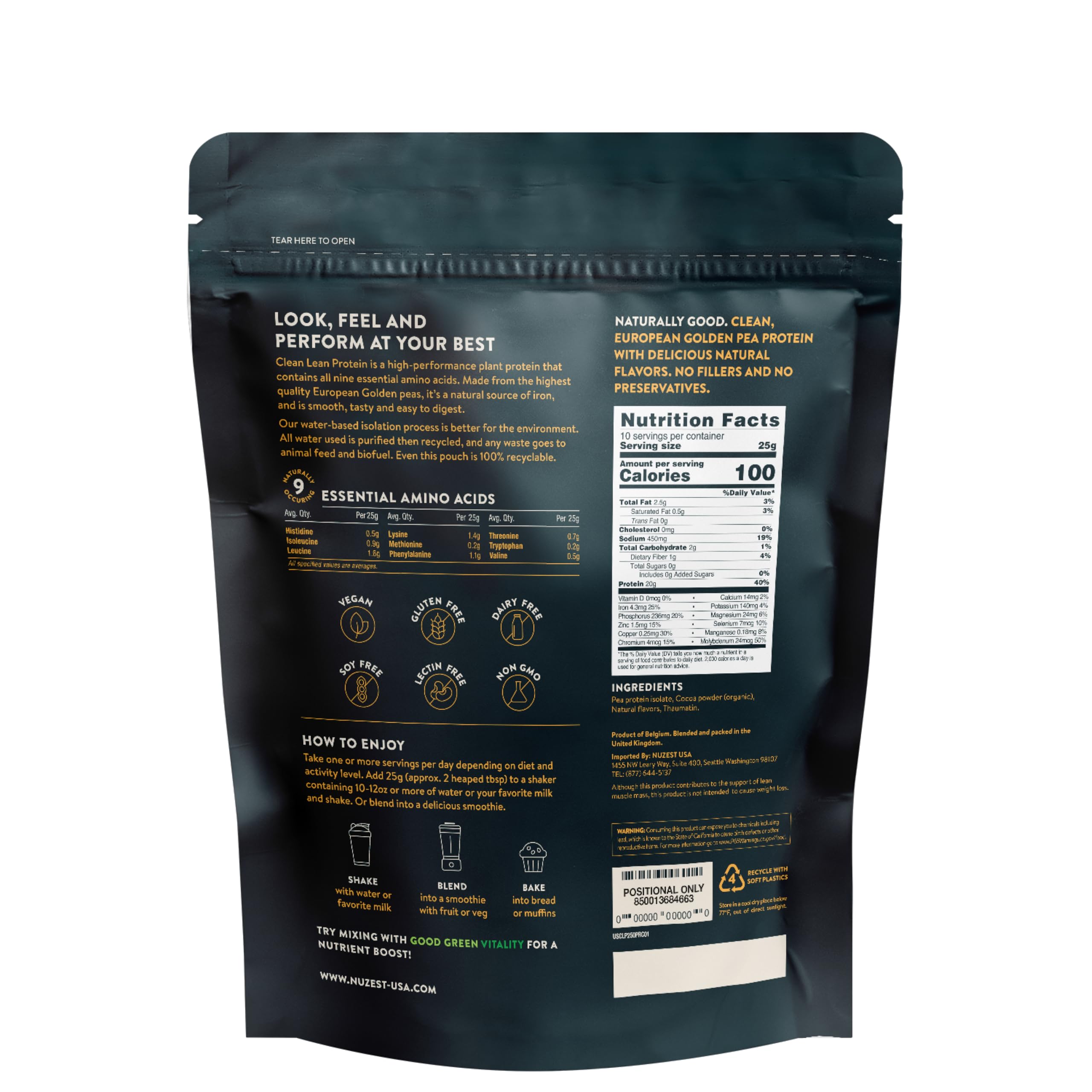 Nuzest Vegan Pea Protein Powder - Premium Plant-Based Clean Lean Protein Supplement, Dairy-Free, Gluten-Free, Non-GMO, Rich Chocolate Flavor (8.8 oz) - Perfect for Post-Workout Recovery & Healthy Smoothies
