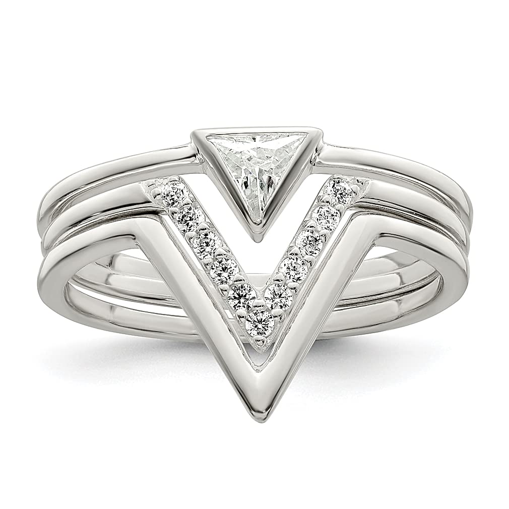 925 Sterling Silver Triangle Cubic Zirconia CZ 3-Piece Stackable Ring Set for Women - Wedding, Engagement, Anniversary Jewelry Gift - Perfect for Bridal Shower, Valentine's Day & Special Occasions