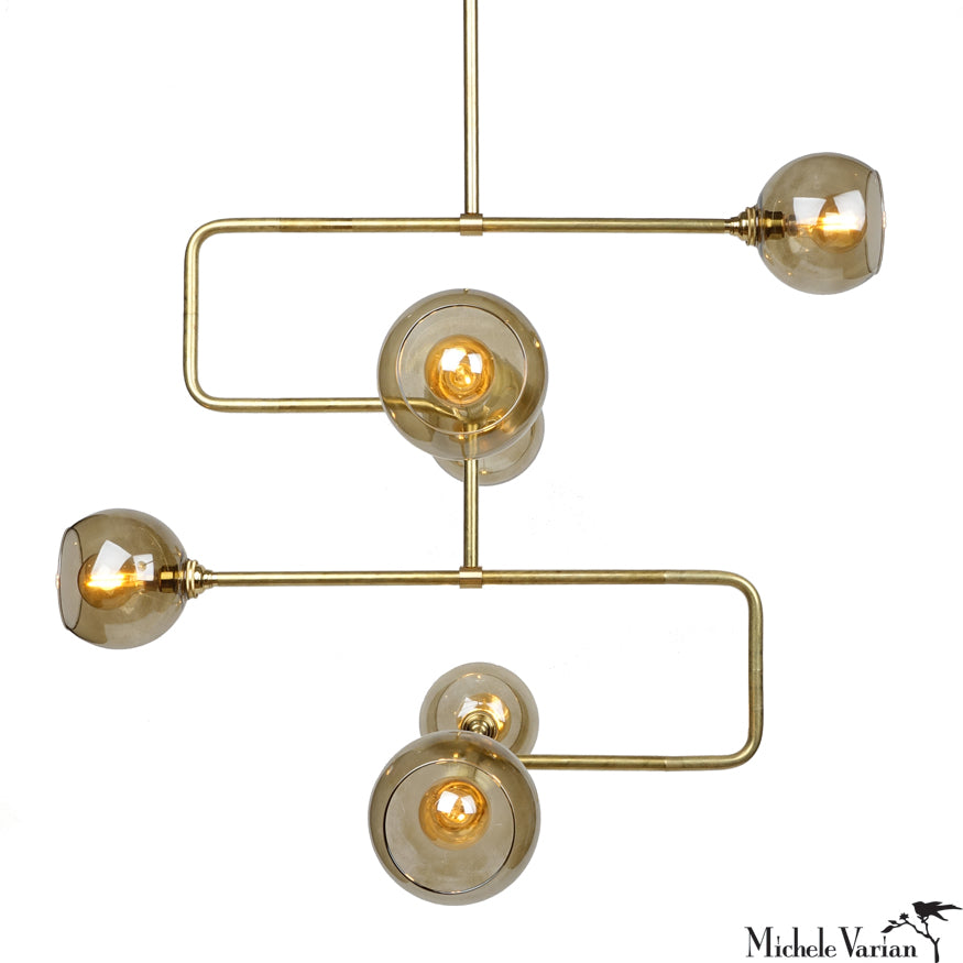 Brass Stacked Triple Circuit Chandelier Pendant Light - Vintage Industrial Ceiling Fixture for Dining Room, Living Room & Bedroom Lighting