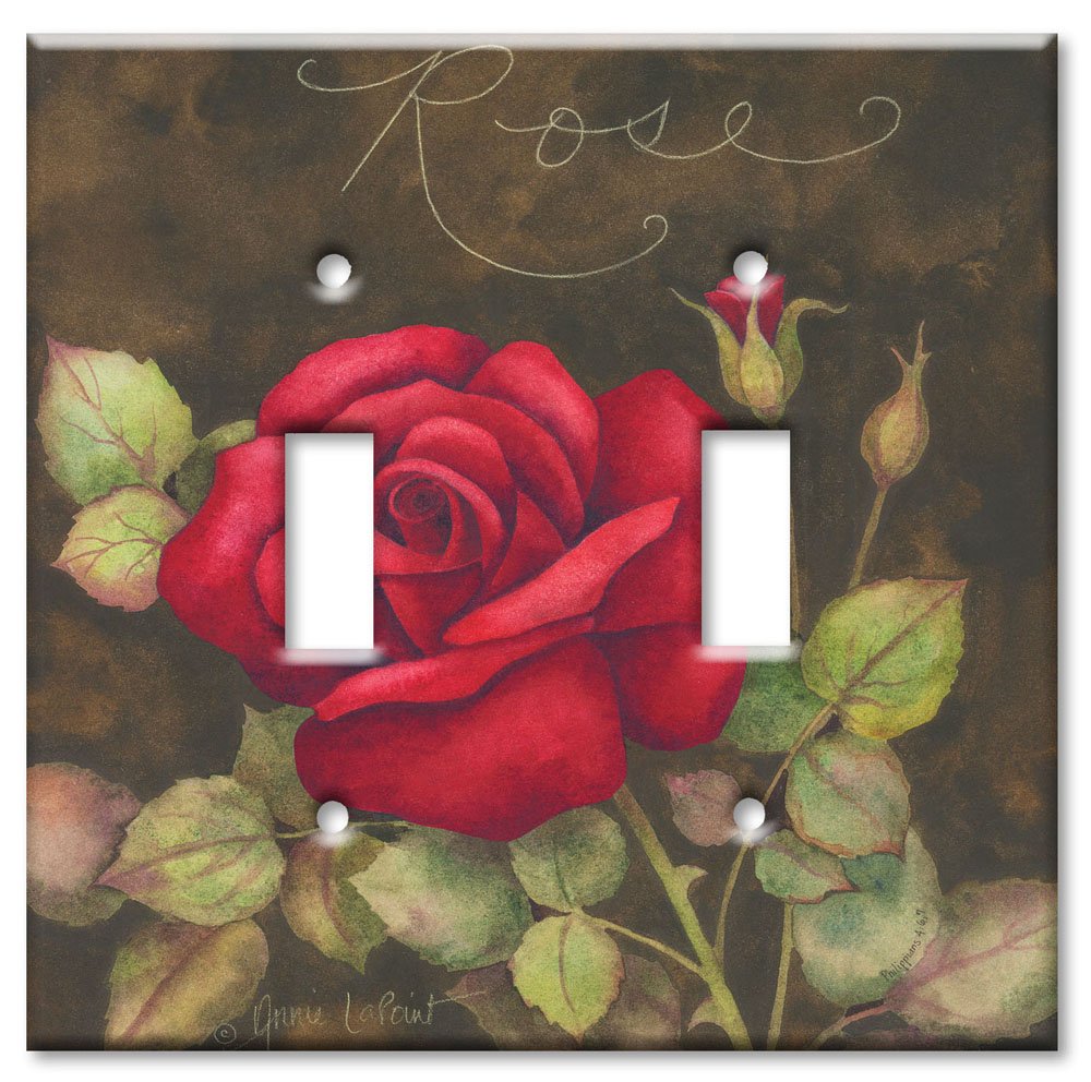Oversized Double Gang Toggle Switch Plate - Decorative Metal Wall Plate in Rose Design - Made in USA - Perfect for Living Room, Bedroom & Office Decor