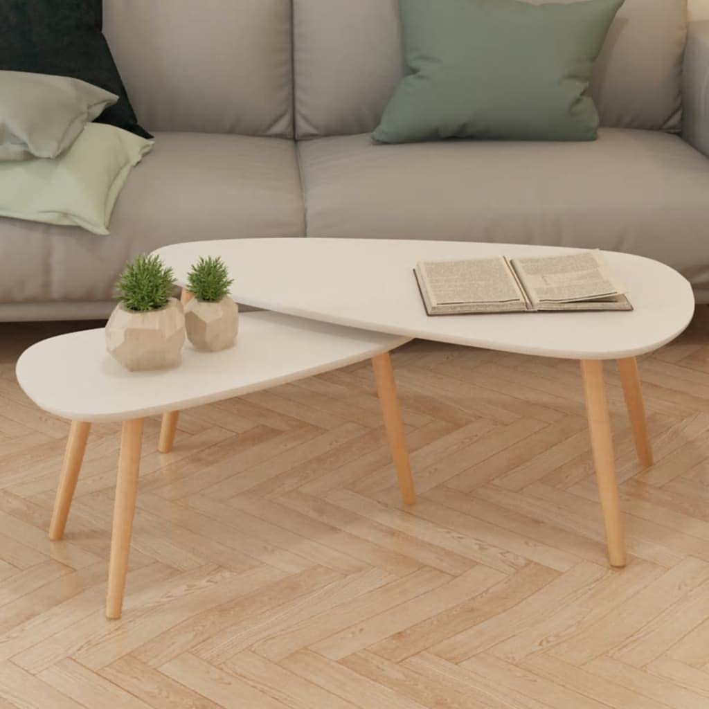 CHARMMA 2-Piece Solid Pinewood Coffee Table Set in White - Perfect for Living Room, Lounge & Home Decor