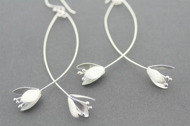Double Blossom Drop Earrings - Sterling Silver Dangle Earrings for Women, Elegant Floral Jewelry Gift for Her - Perfect for Weddings, Parties & Special Occasions