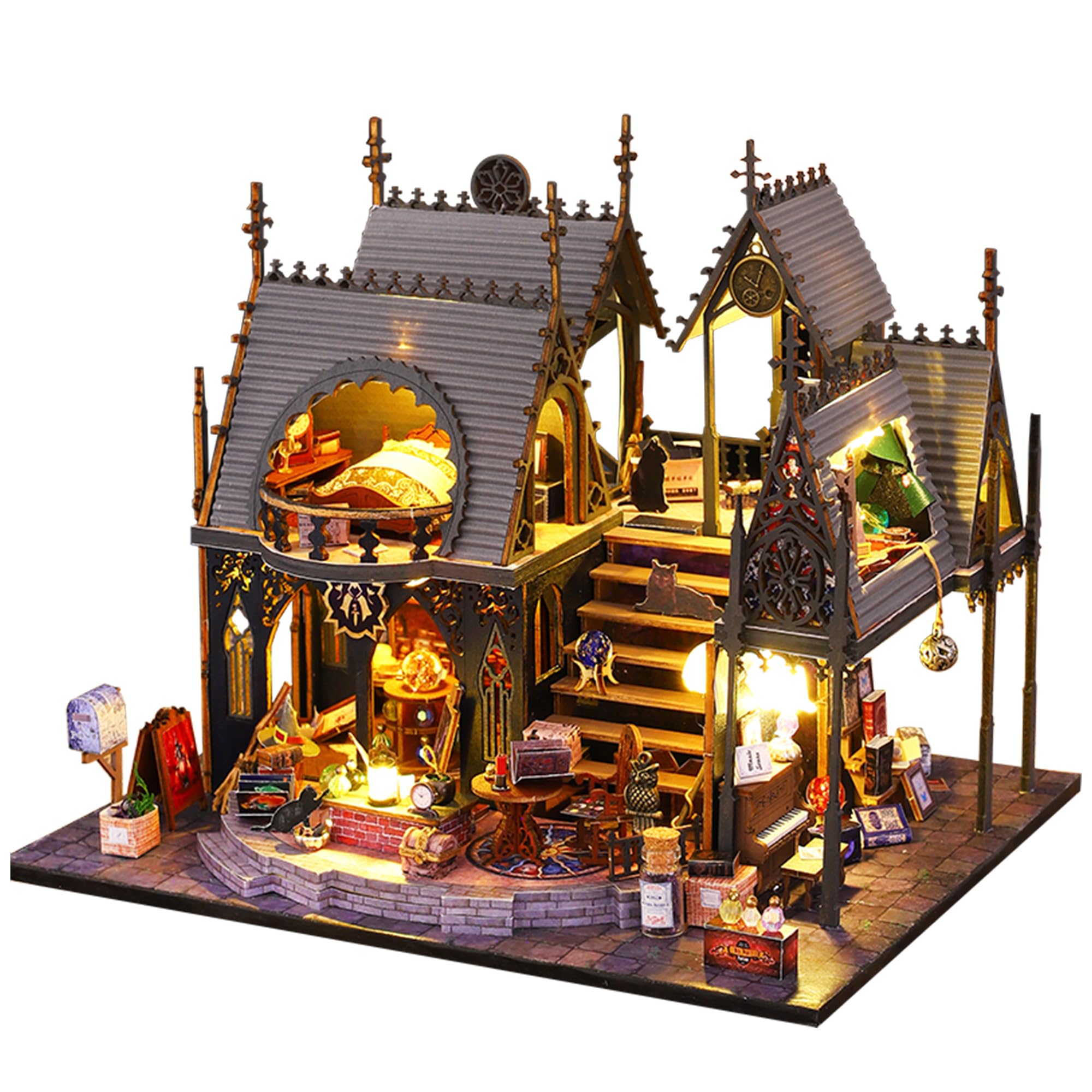 DIY Wooden Mini House Building Kit - 1:36 Scale Dollhouse Miniature Furniture & Accessories for Teens & Adults (Luna Magic House) | Creative Gift, Home Decor & Collectible for Hobbyists