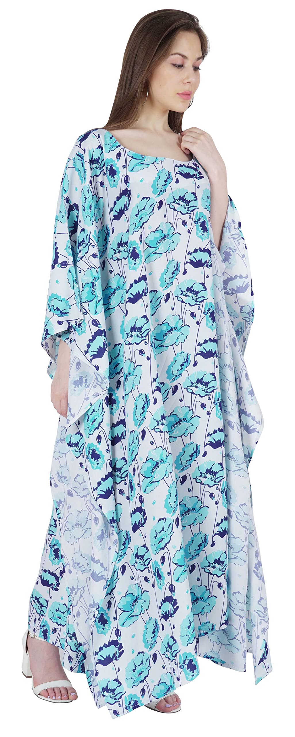 Elegant Long Kaftan Maxi Dress for Women - Flowy Kimono Sleeves Beach Cover Up, Plus Size Summer Dress for Beach Vacation, Pool Party & Boho Fashion