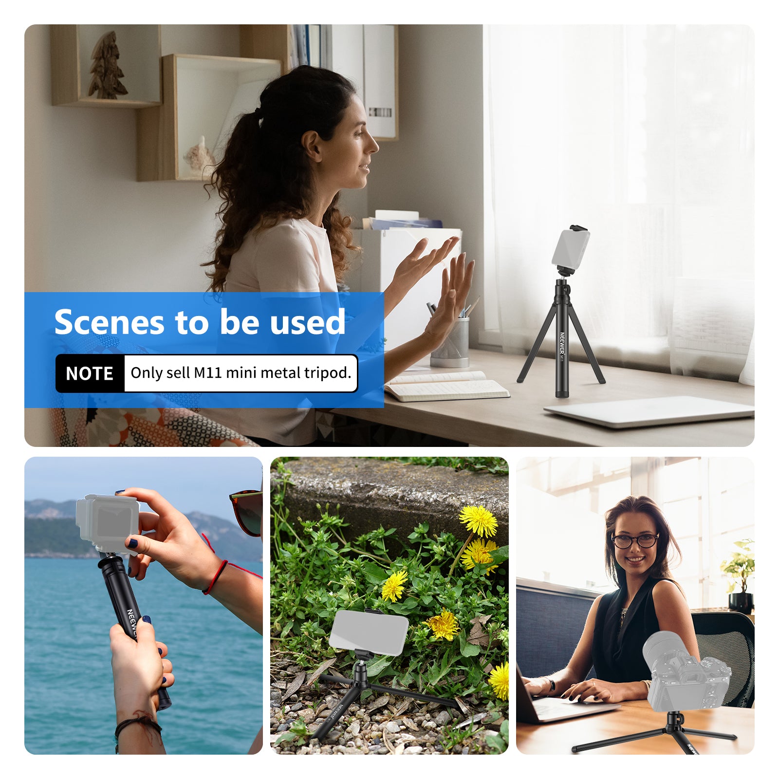 NEEWER M11 Compact Metal Mini Tripod Stand for DSLR Camera, Smartphone, Webcam - Perfect for Vlogging, Live Streaming, Photography & Travel