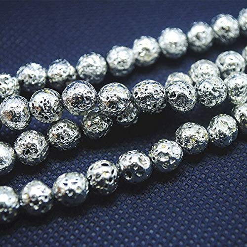 48pcs 8mm Golden Lava Stone Beads for Men's Bracelets - Natural Volcanic Rock Beads with Silver Finish (Red Color) - Perfect for DIY Jewelry Making, Meditation & Spiritual Gifts