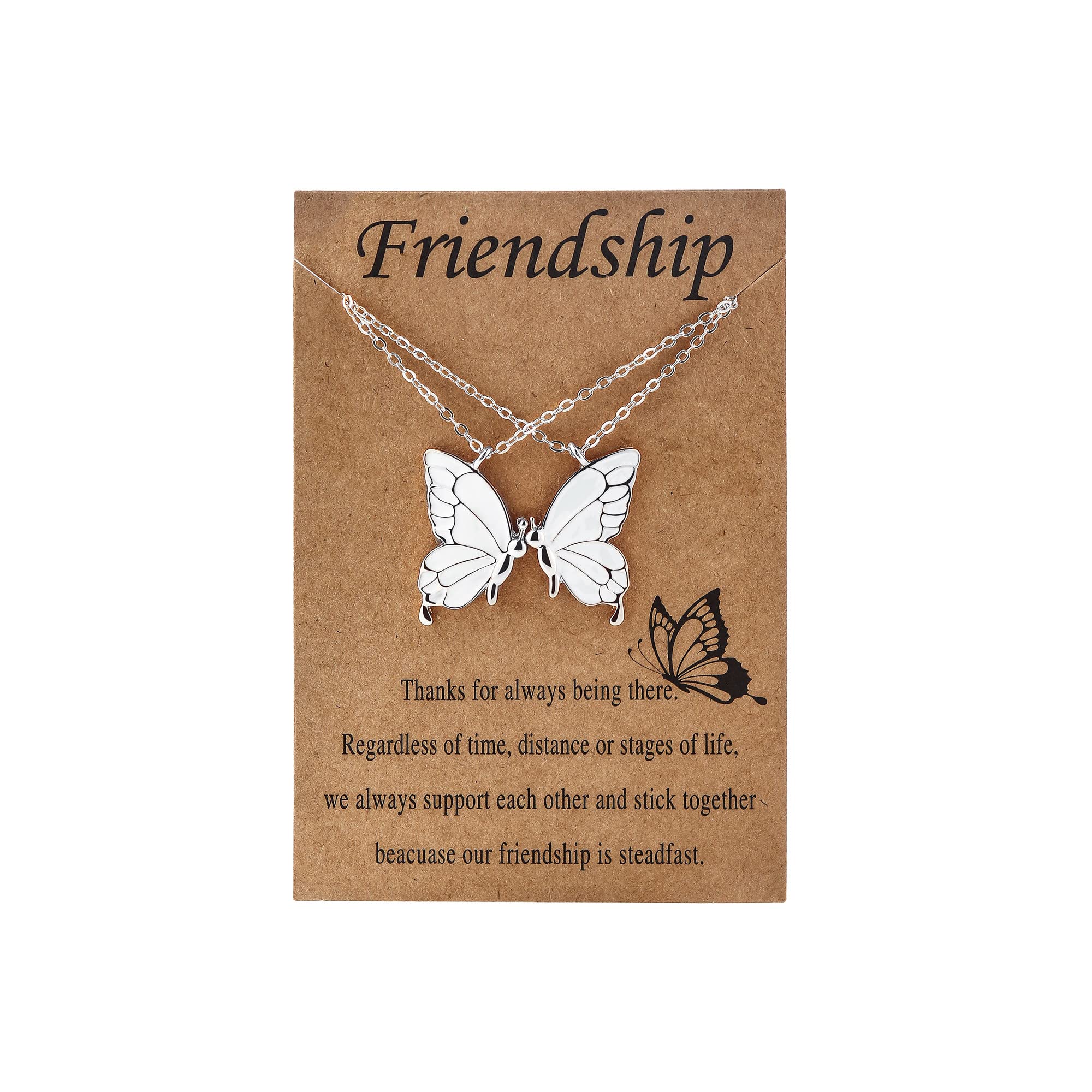 Sparkling Butterfly Pendant Necklace & Adjustable Rope Bracelet Set - Best Friend Gifts for Women, Girls, BFF - Long Distance Friendship Jewelry with Wish Cards - Perfect for Birthdays, Anniversaries & Special Occasions
