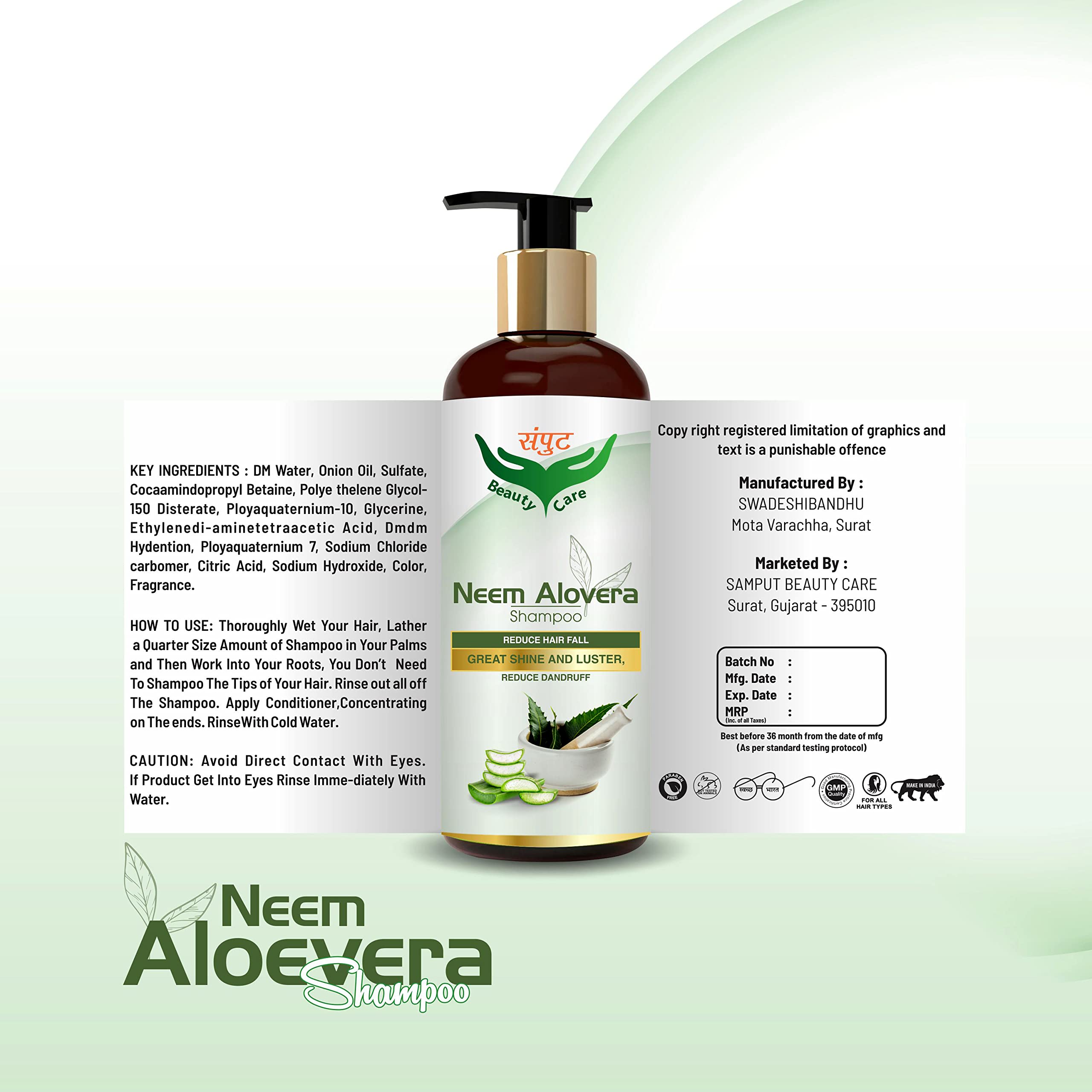 Samput Beauty Care Neem & Aloe Vera Shampoo for Dandruff Control - Prevents Hair Loss, Strengthens Hair Follicles for Men & Women (250ml) | Ideal for Daily Use & Scalp Care