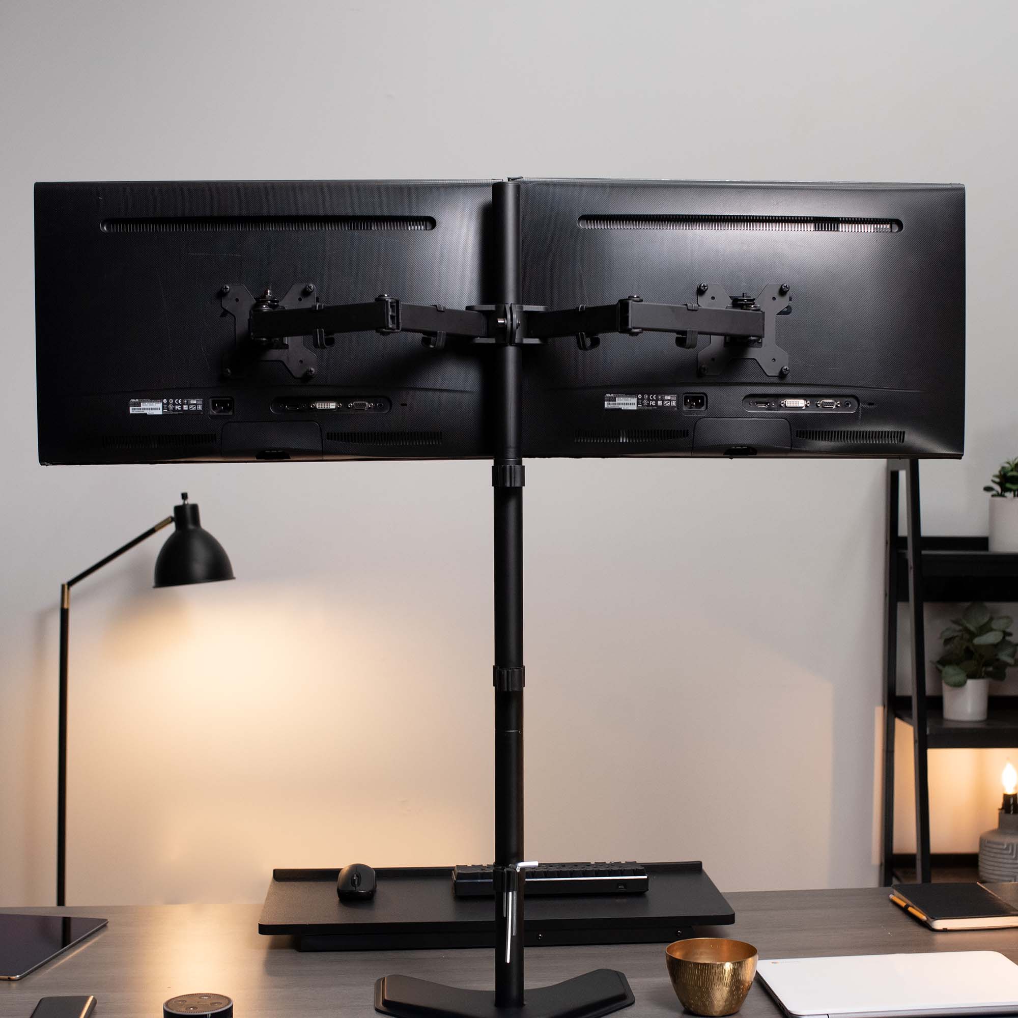Dual Monitor Stand for 13 to 27 Inch Screens - Adjustable Extra Tall Desk Mount for Home & Office Workspace Setup