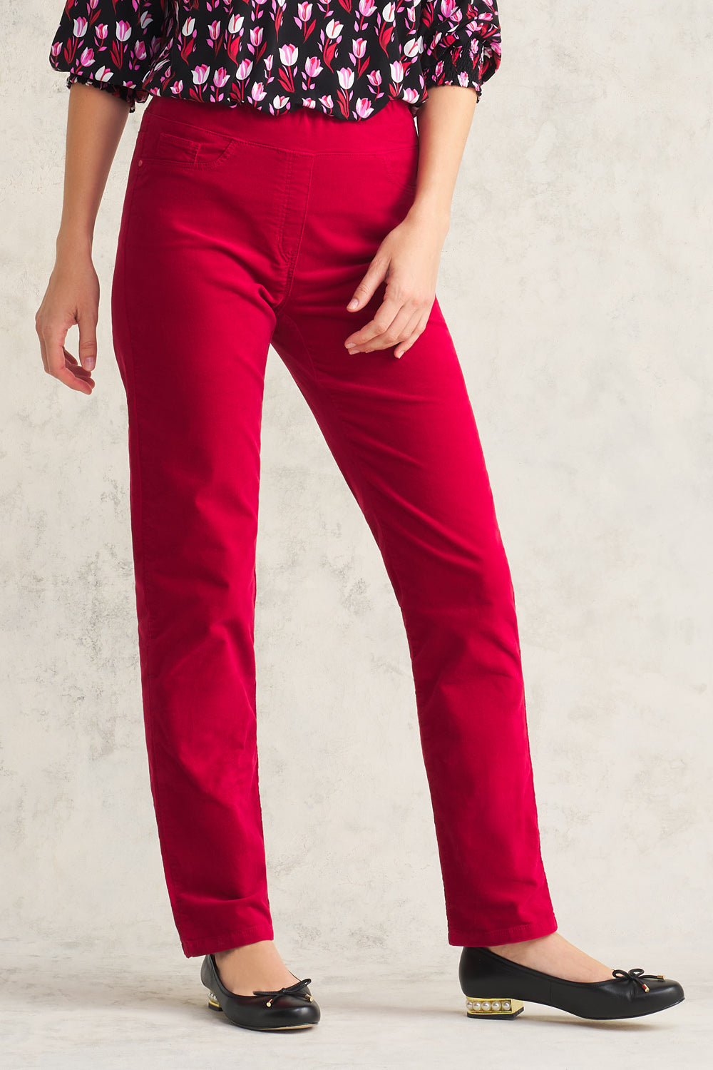 Bengajean® Women's Velvet Straight Leg Pants - Soft Stretch Comfort Fit, Classic Red for Casual & Office Wear